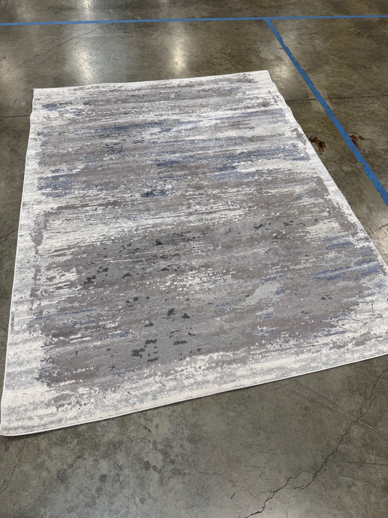 Shabby Chic Modern Abstract Area Rug 5'3" x 6'11" Grey Blue White