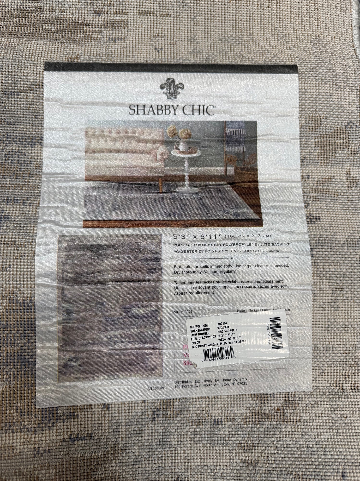 Shabby Chic Modern Abstract Area Rug 5'3" x 6'11" Grey Blue White