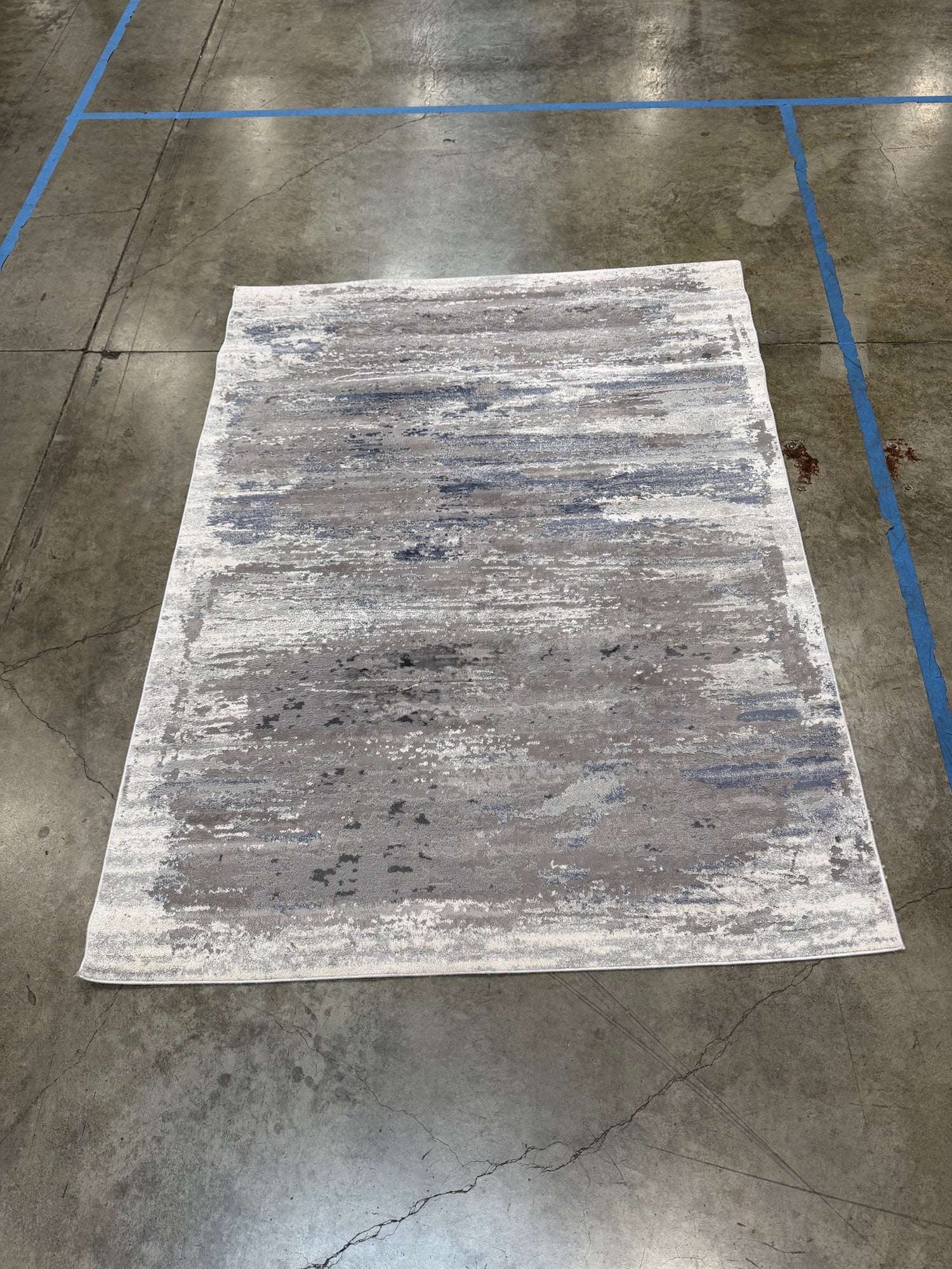 Shabby Chic Modern Abstract Area Rug 5'3" x 6'11" Grey Blue White