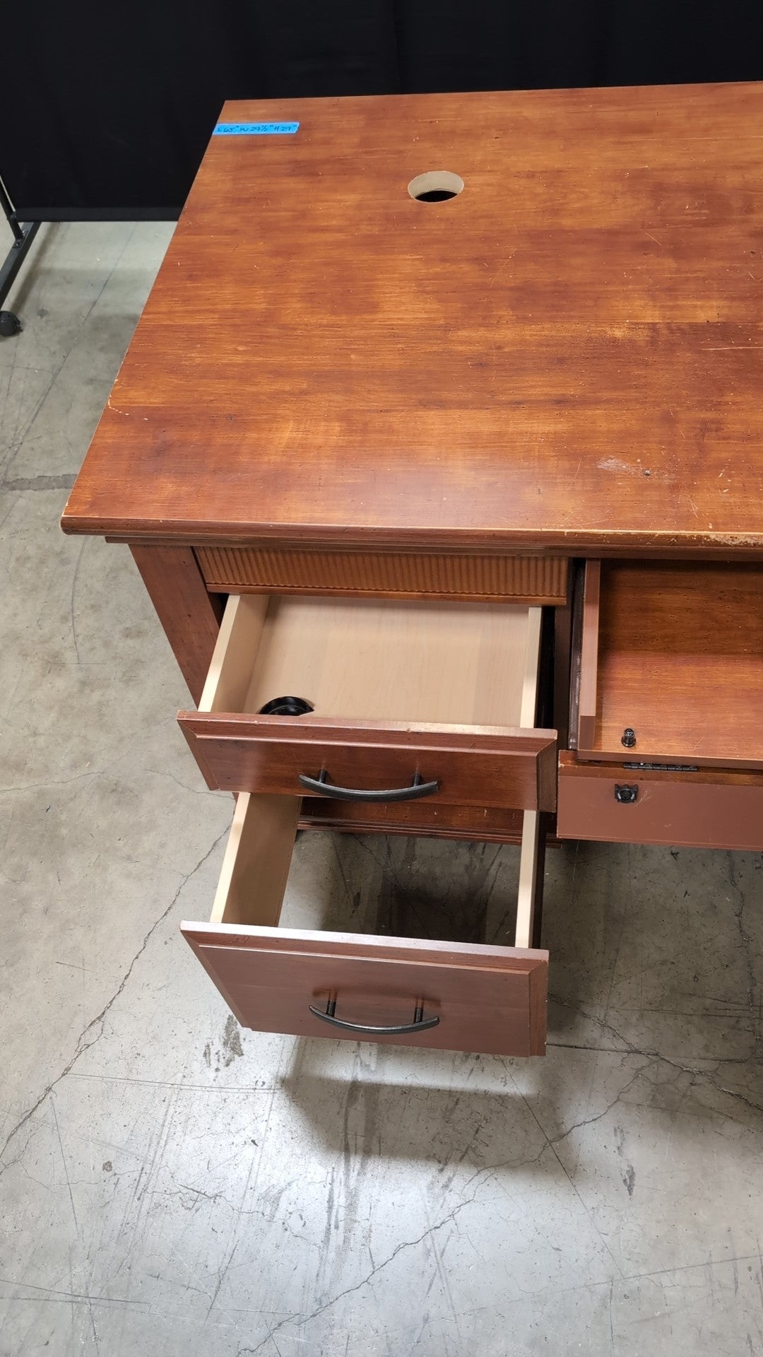 Traditional Brown Wood Five-Drawer Desk with Fluted Paneling