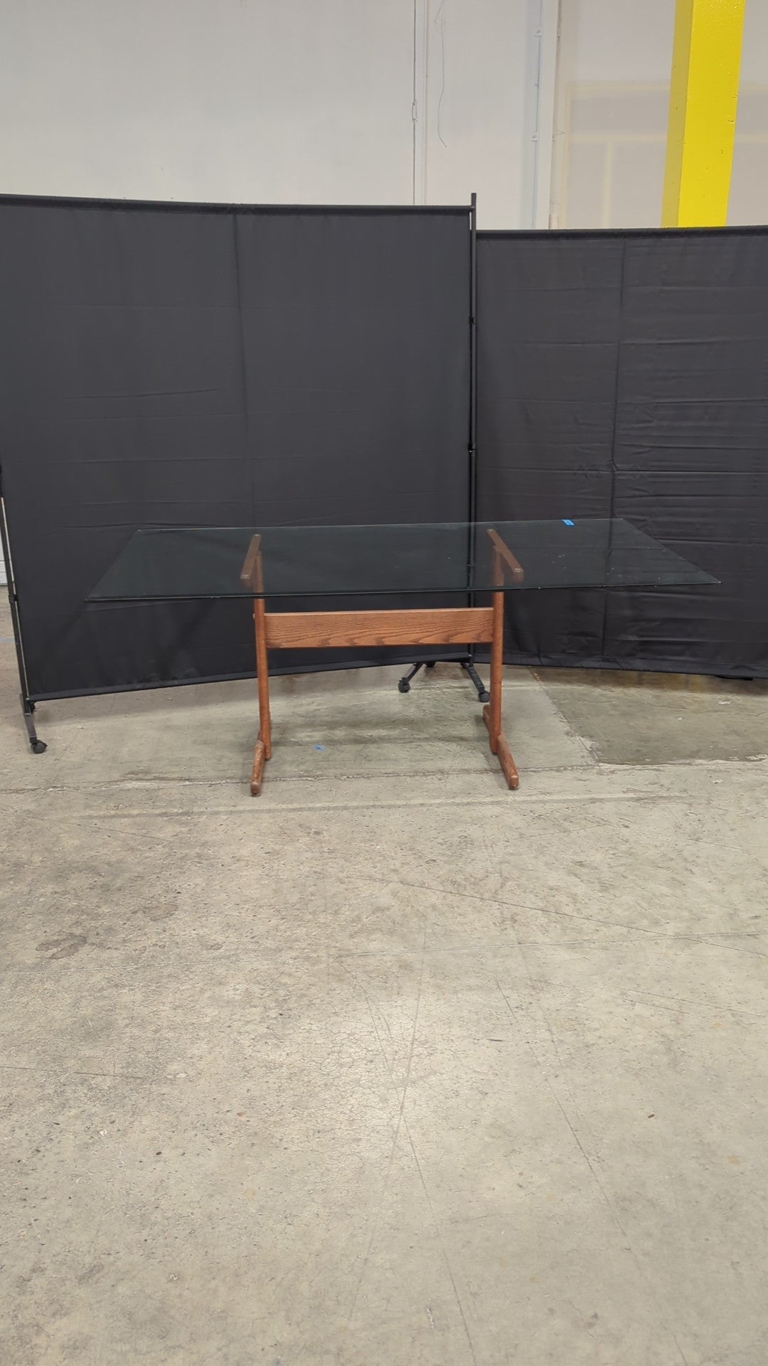 Rectangular Glass Top Dining Table with Wood Base