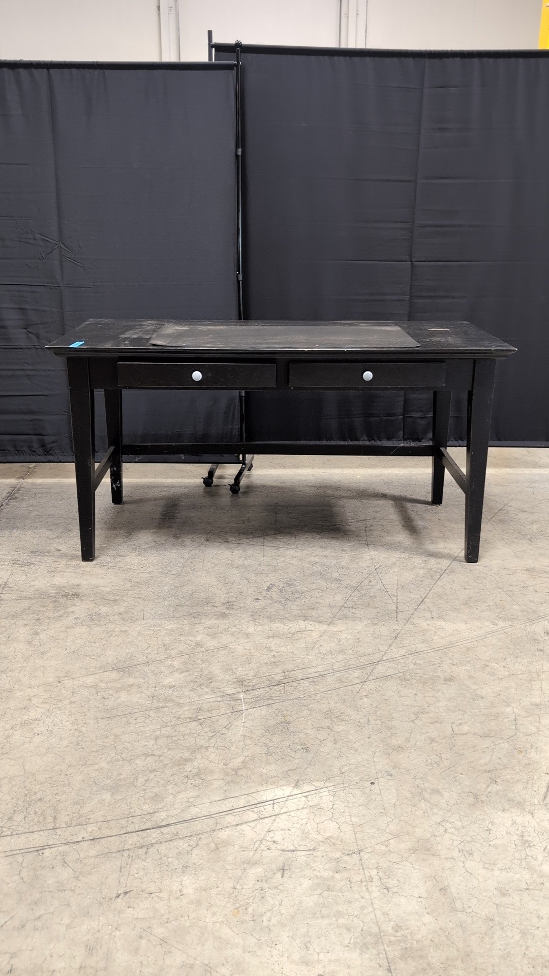 Black Wood Two-Drawer Desk with White Knobs