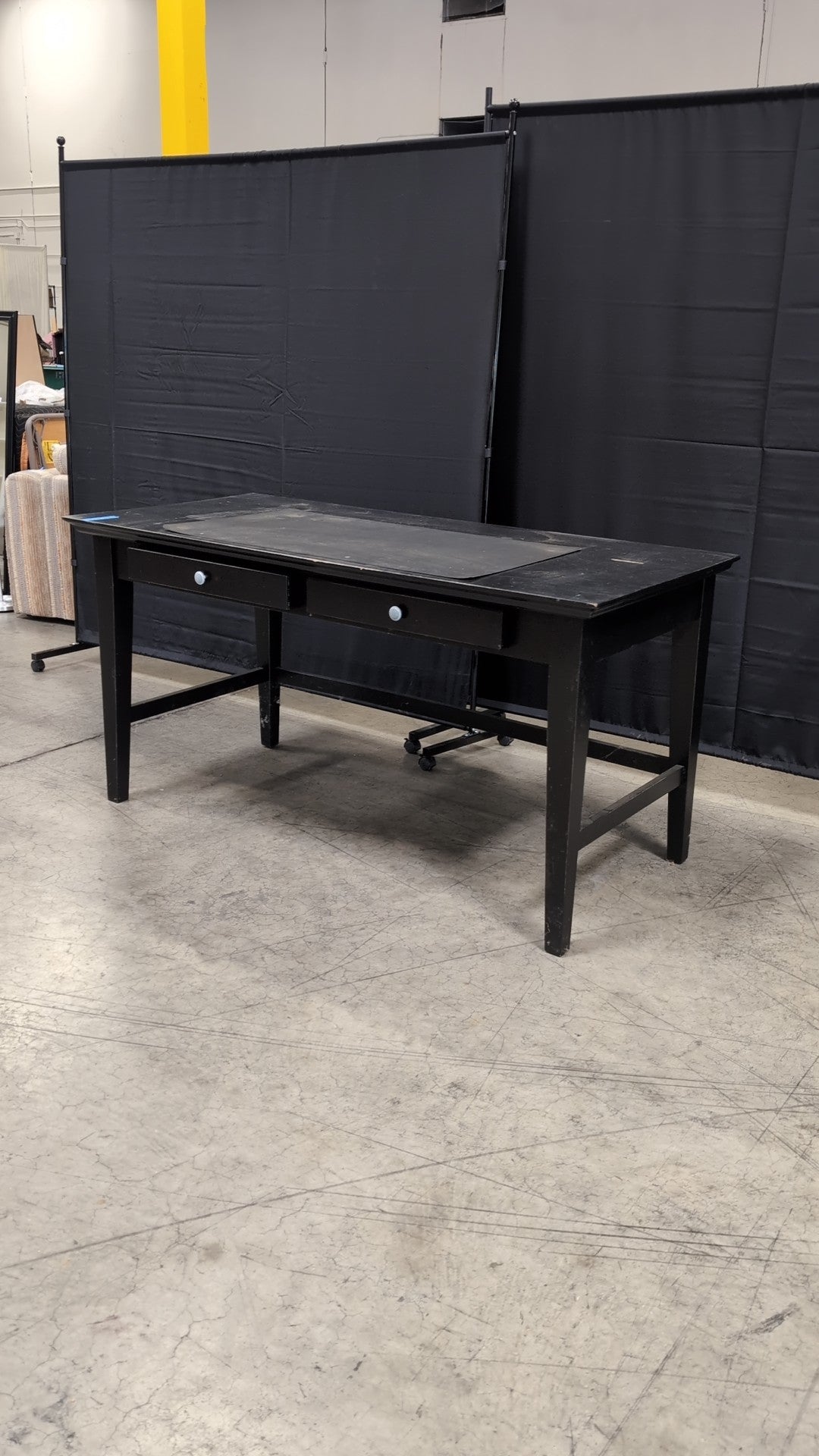 Black Wood Two-Drawer Desk with White Knobs