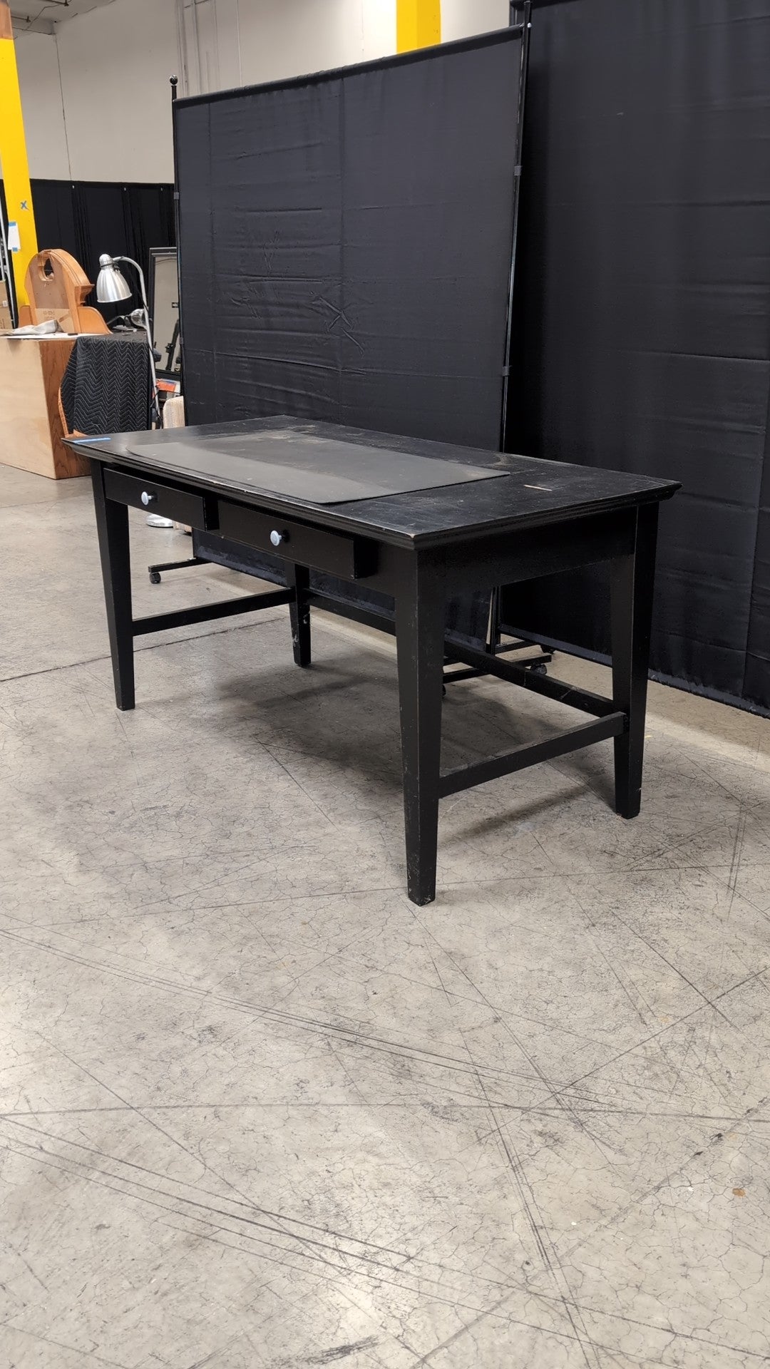 Black Wood Two-Drawer Desk with White Knobs