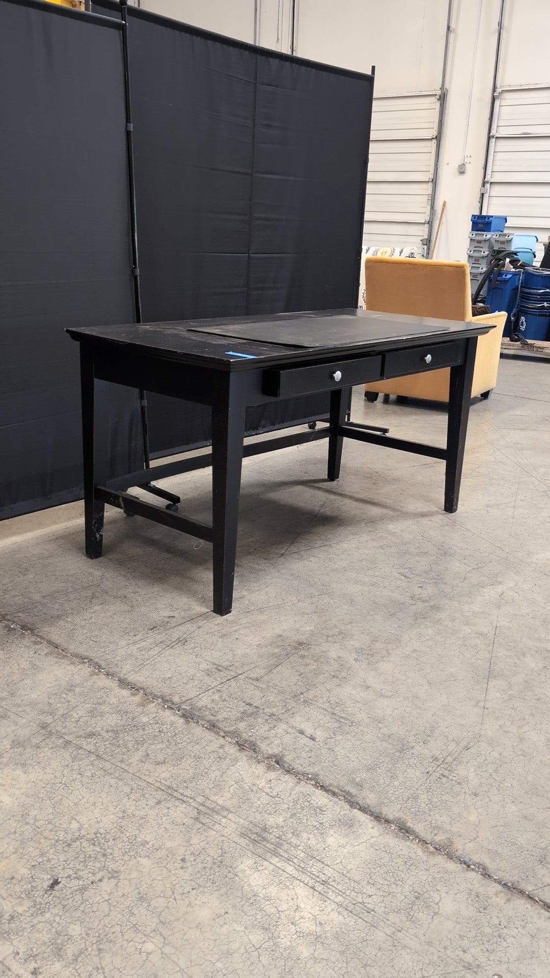 Black Wood Two-Drawer Desk with White Knobs