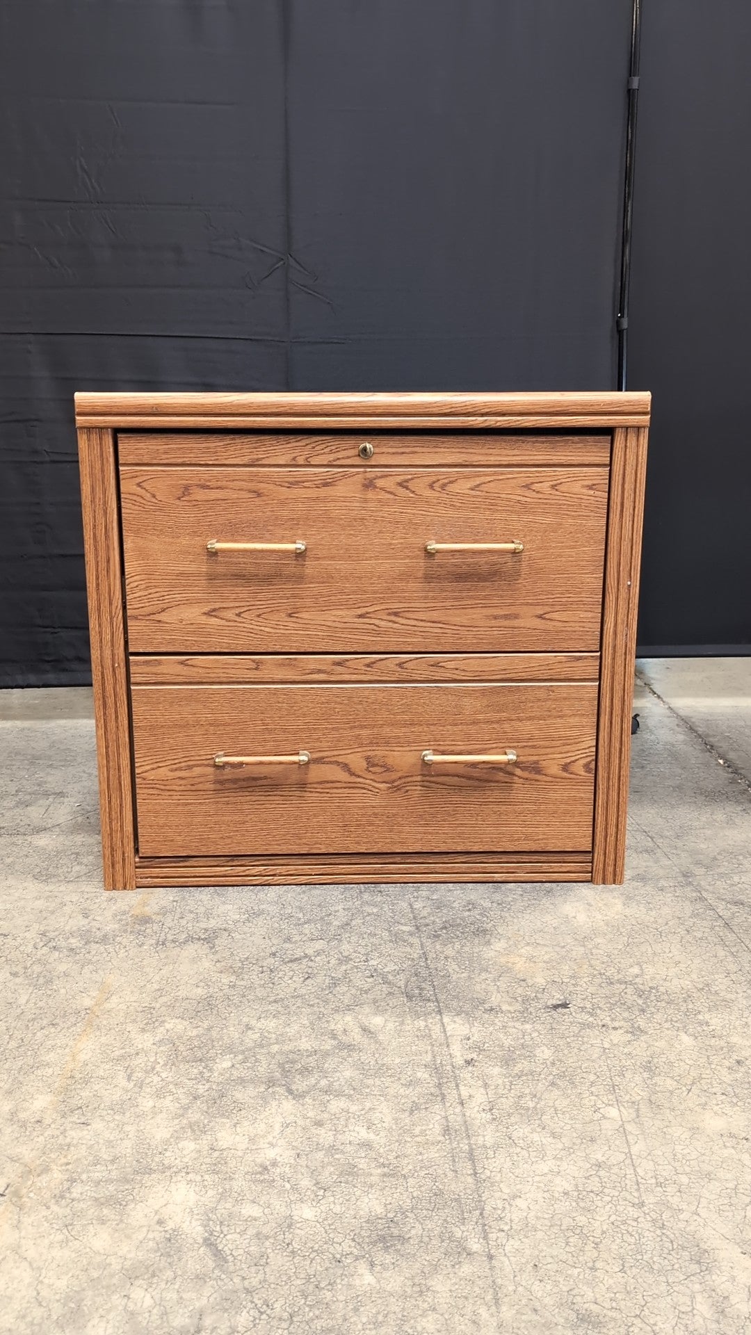Medium Brown Two-Drawer Office Filing Cabinet with Lock