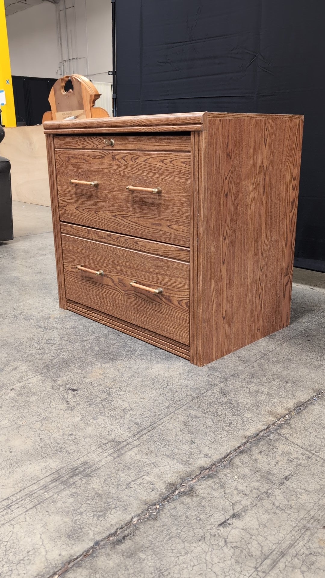 Medium Brown Two-Drawer Office Filing Cabinet with Lock