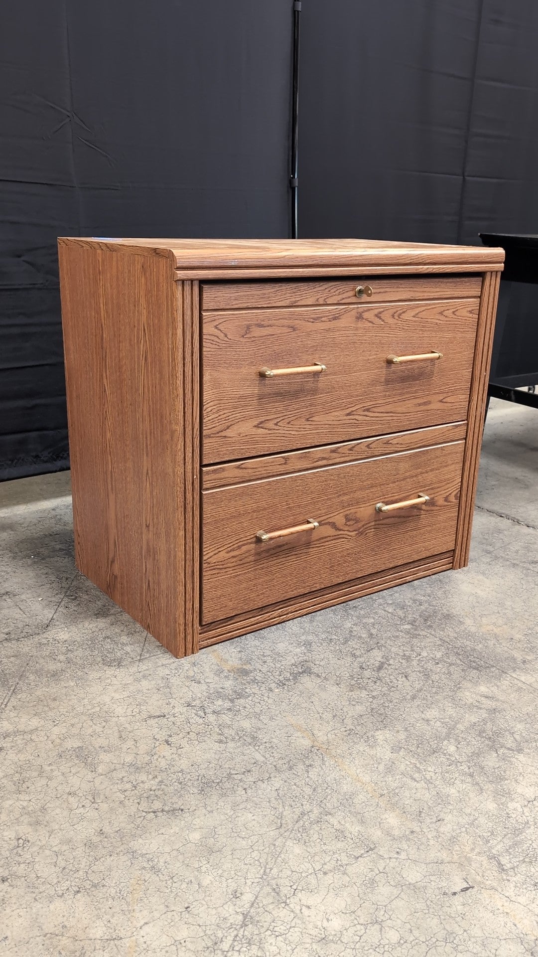 Medium Brown Two-Drawer Office Filing Cabinet with Lock