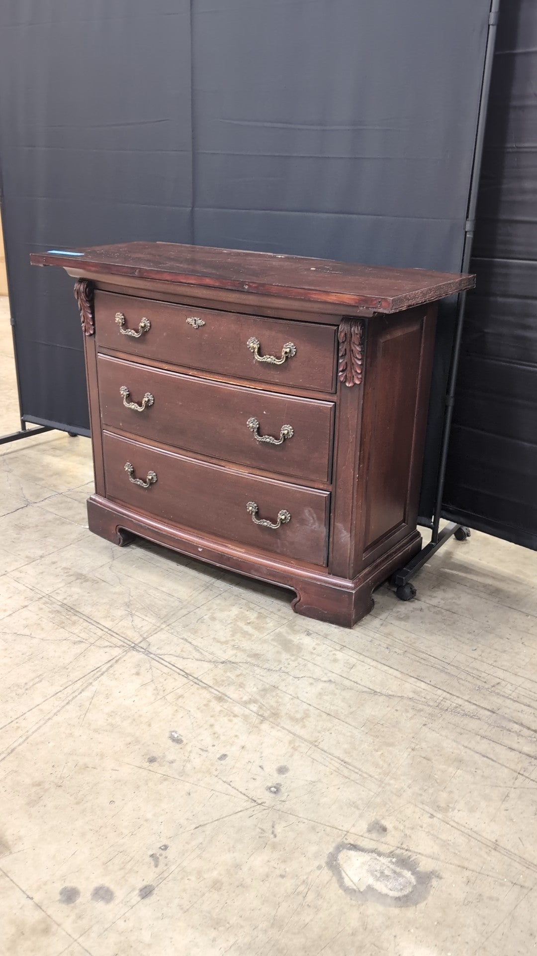 Thomasville Dark Wood Three-Drawer Dresser with Ornate Hardware