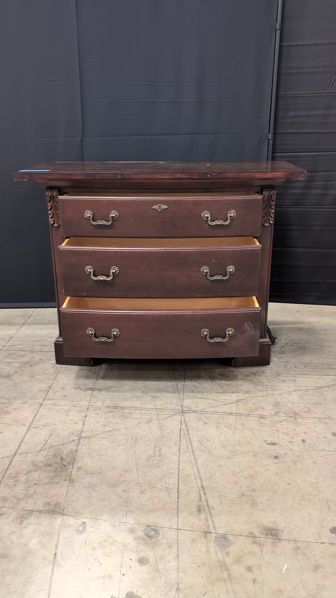 Thomasville Dark Wood Three-Drawer Dresser with Ornate Hardware