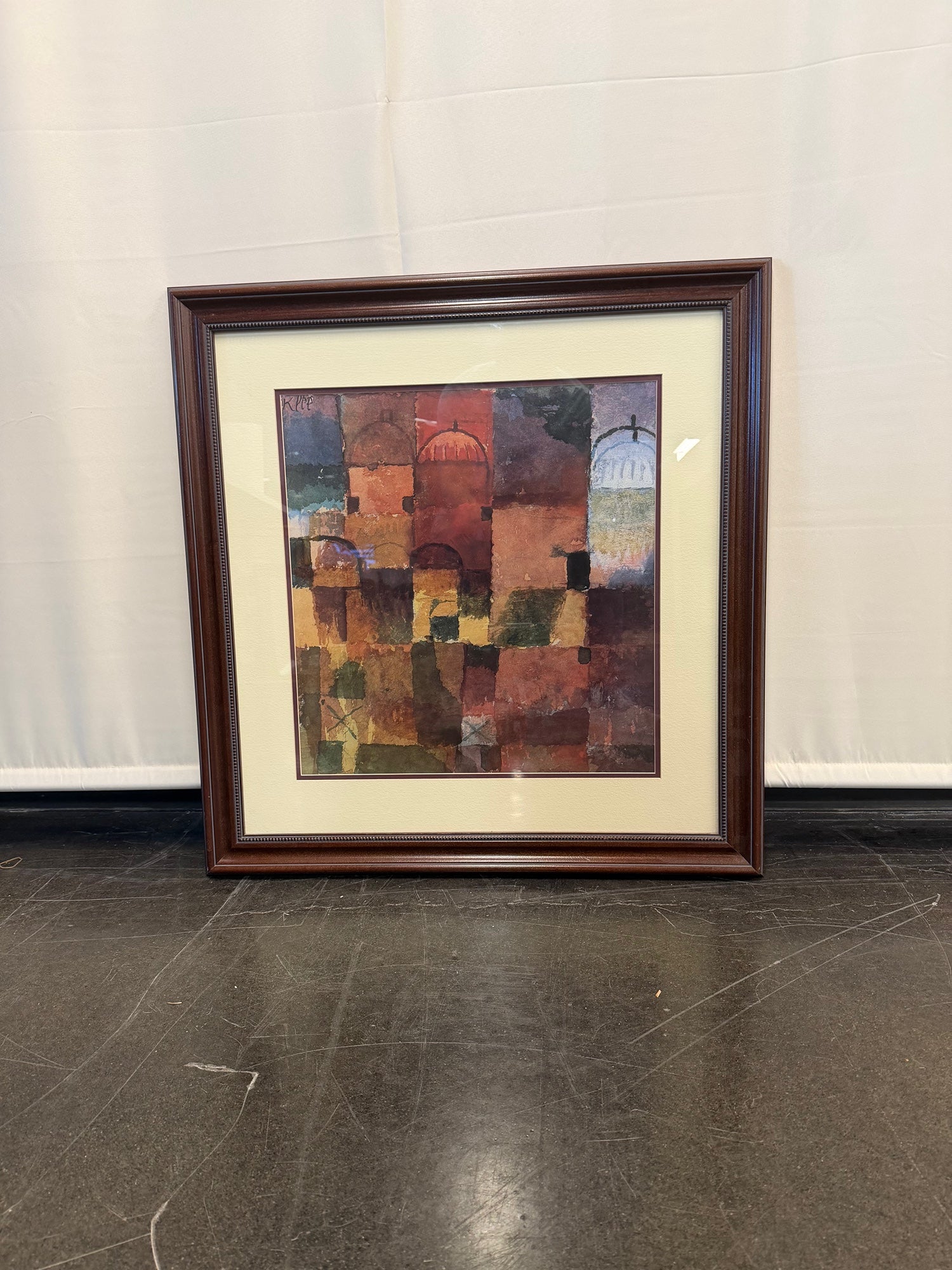 Abstract Geometric Framed Art Print in Dark Wood