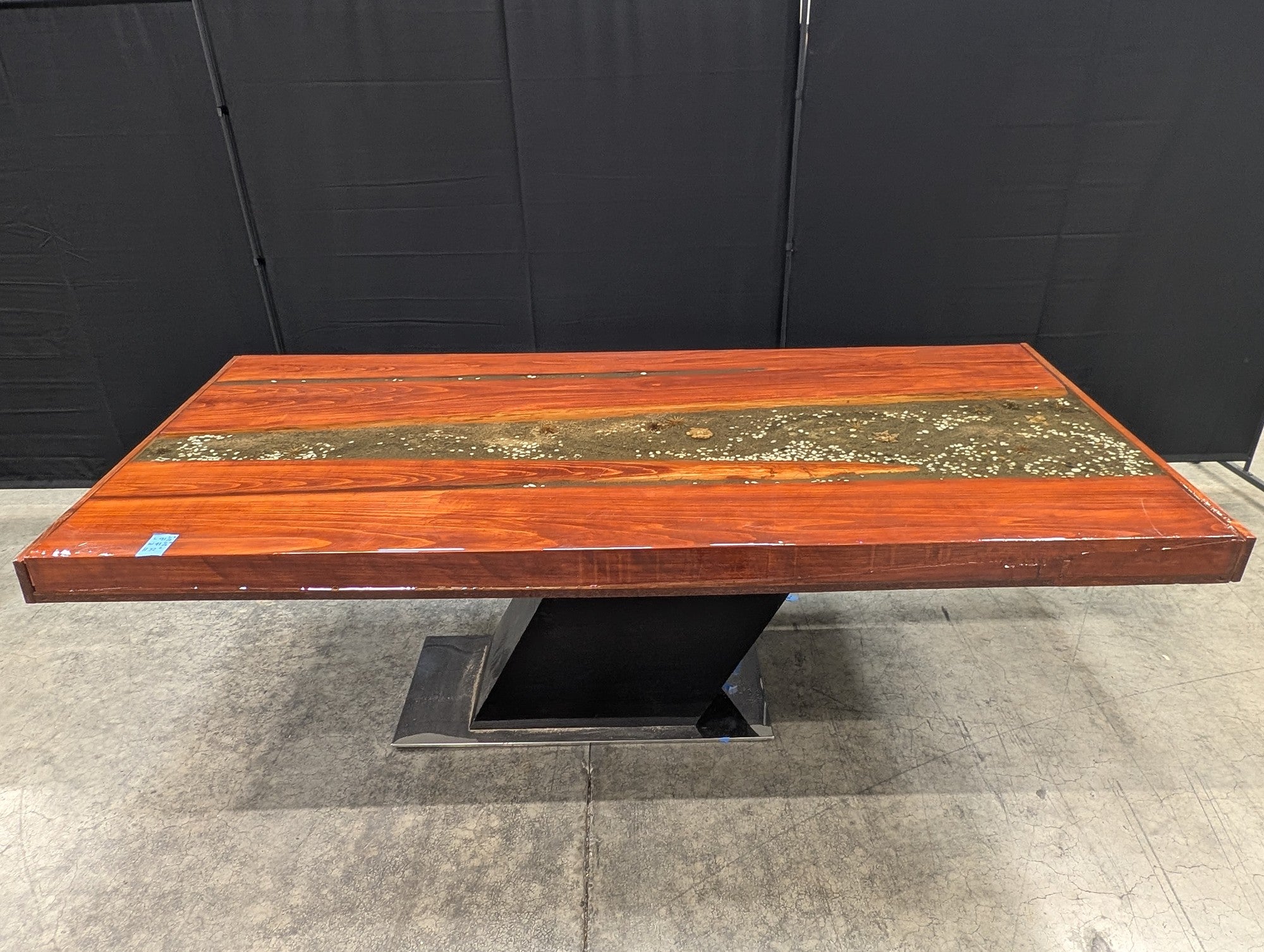 Unique Wood and Resin Dining Table with Pedestal Base