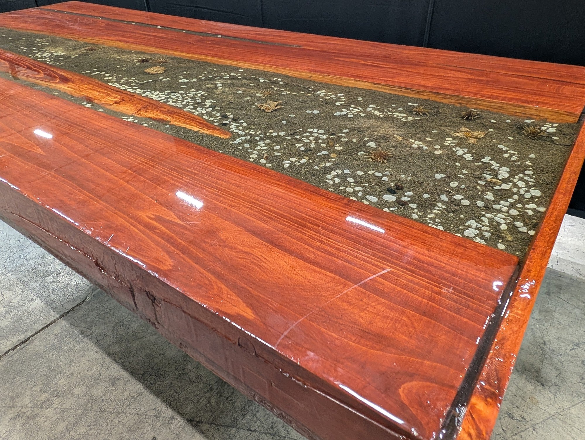 Unique Wood and Resin Dining Table with Pedestal Base