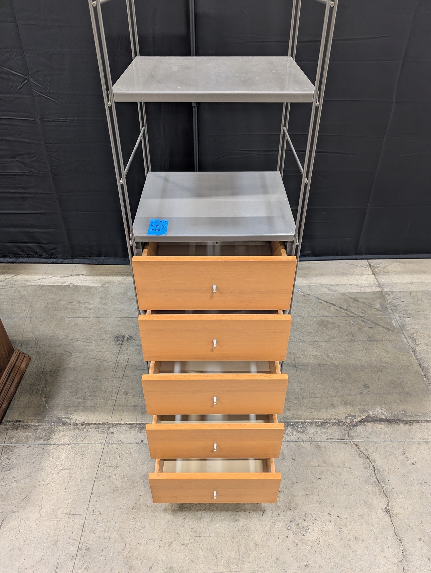 Tall Metal and Wood-Tone Five-Drawer Storage Unit