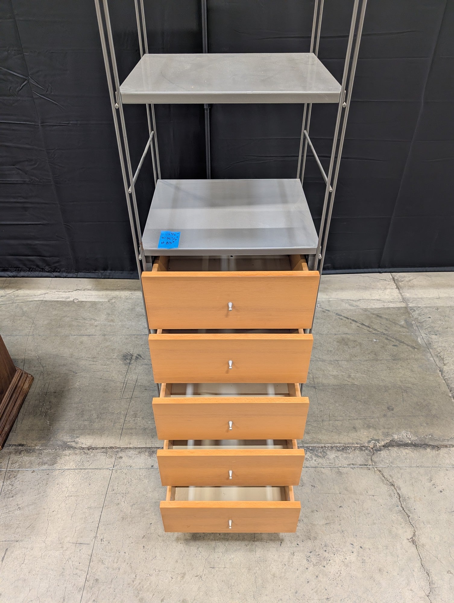 Tall Metal and Wood-Tone Five-Drawer Storage Unit