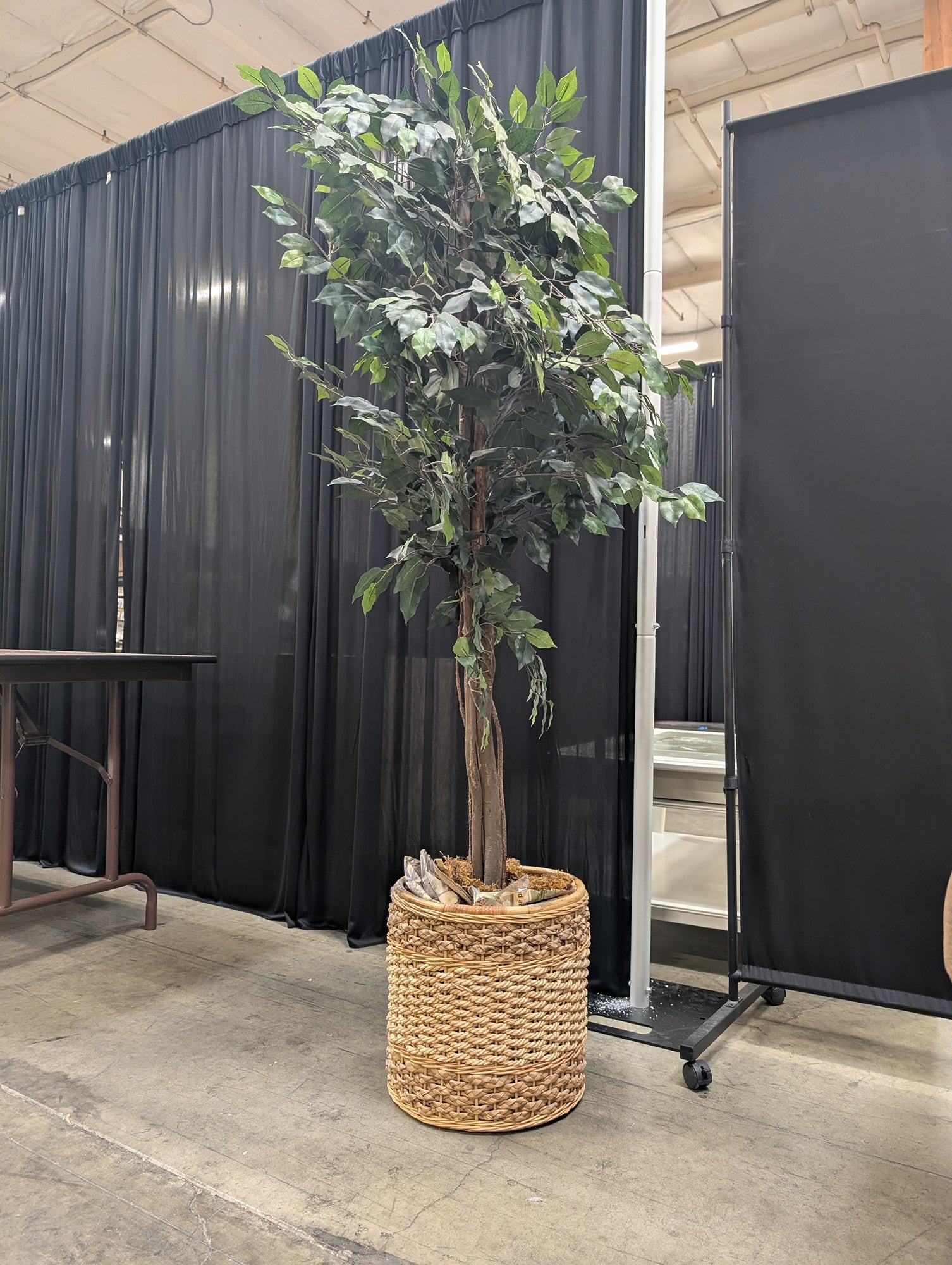 Tall Green Faux Tree in Woven Basket