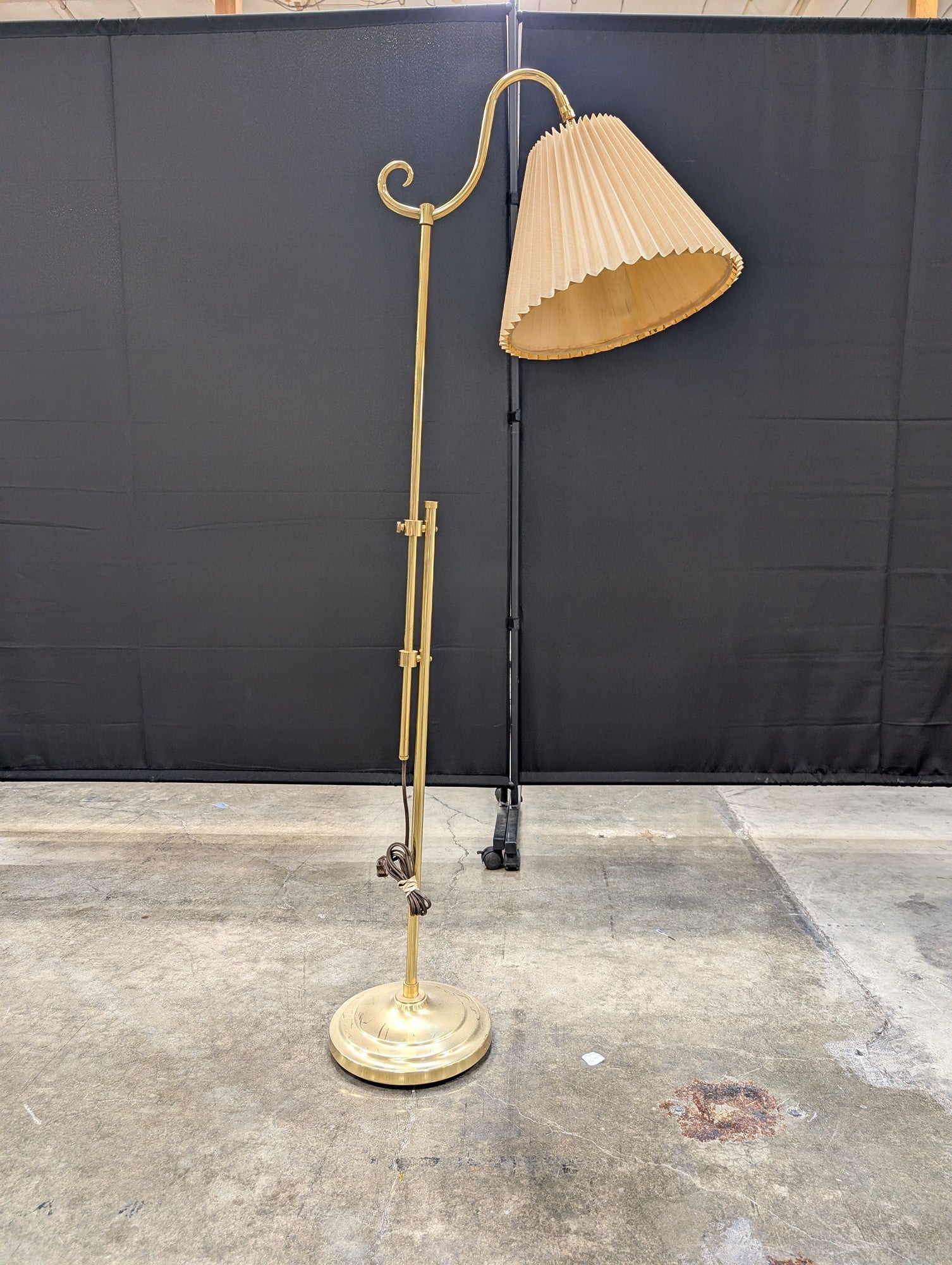 Adjustable Brass Floor Lamp with Pleated Shade