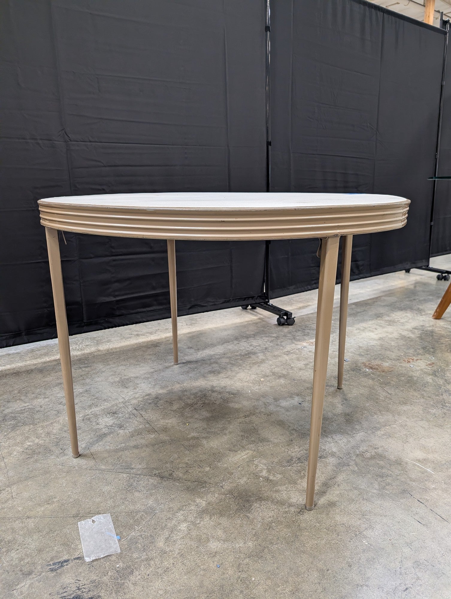 Round Durham Light Grey Dining Table with Fluted Apron