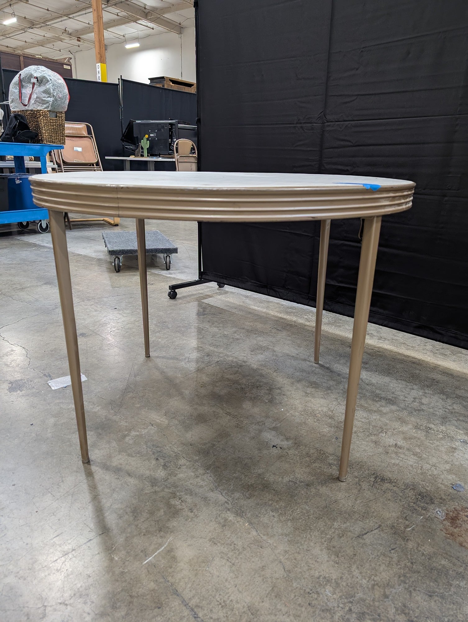 Round Durham Light Grey Dining Table with Fluted Apron