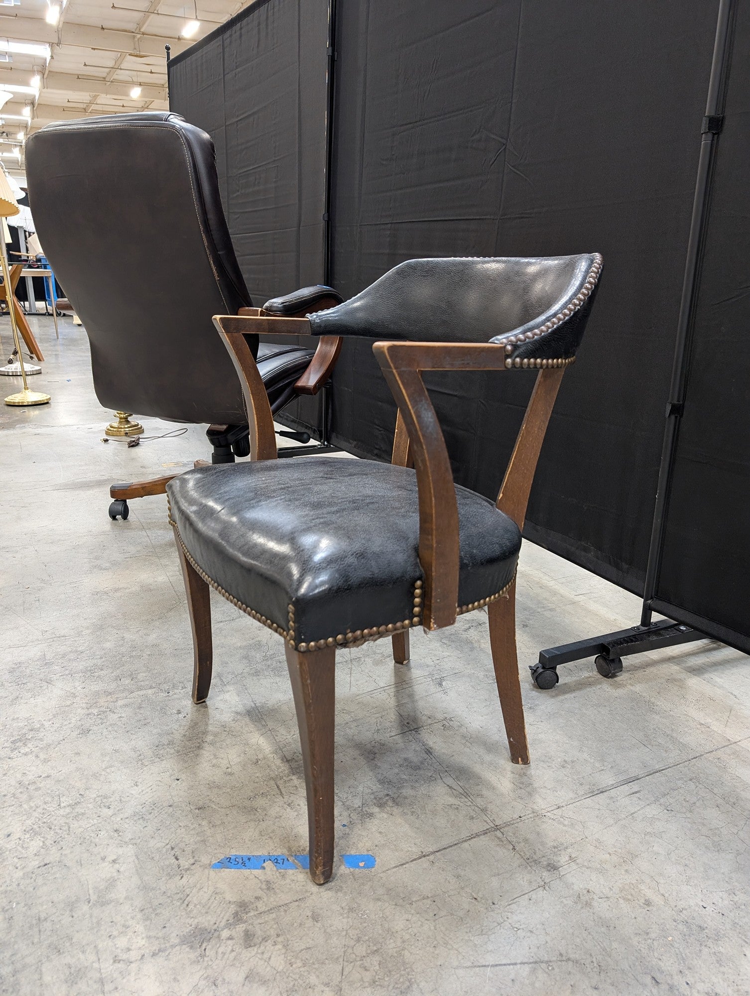 Dark Wood Frame Black Upholstered Armchair with Nailhead Trim