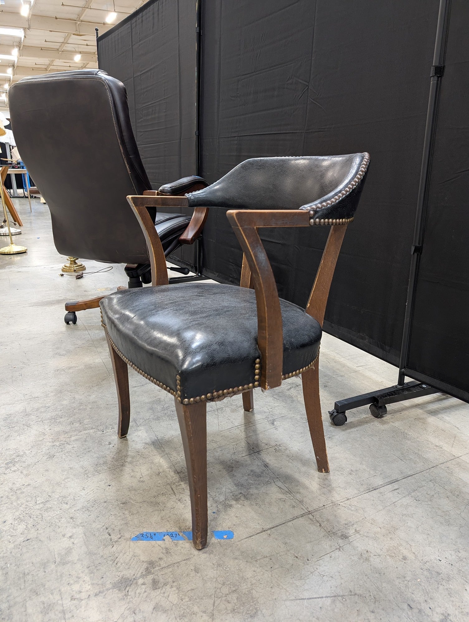 Dark Wood Frame Black Upholstered Armchair with Nailhead Trim