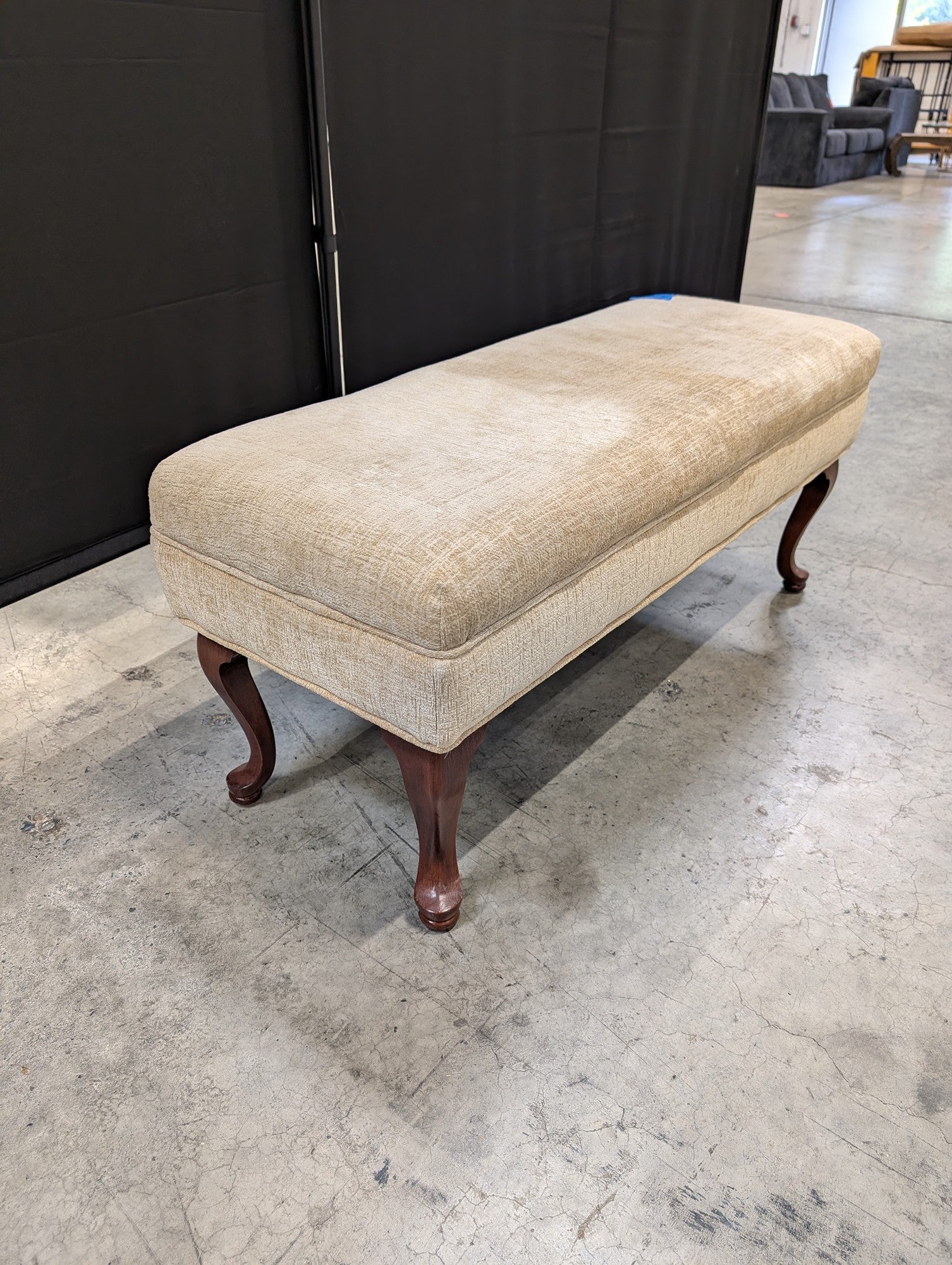 Beige Upholstered Ottoman with Cabriole Legs