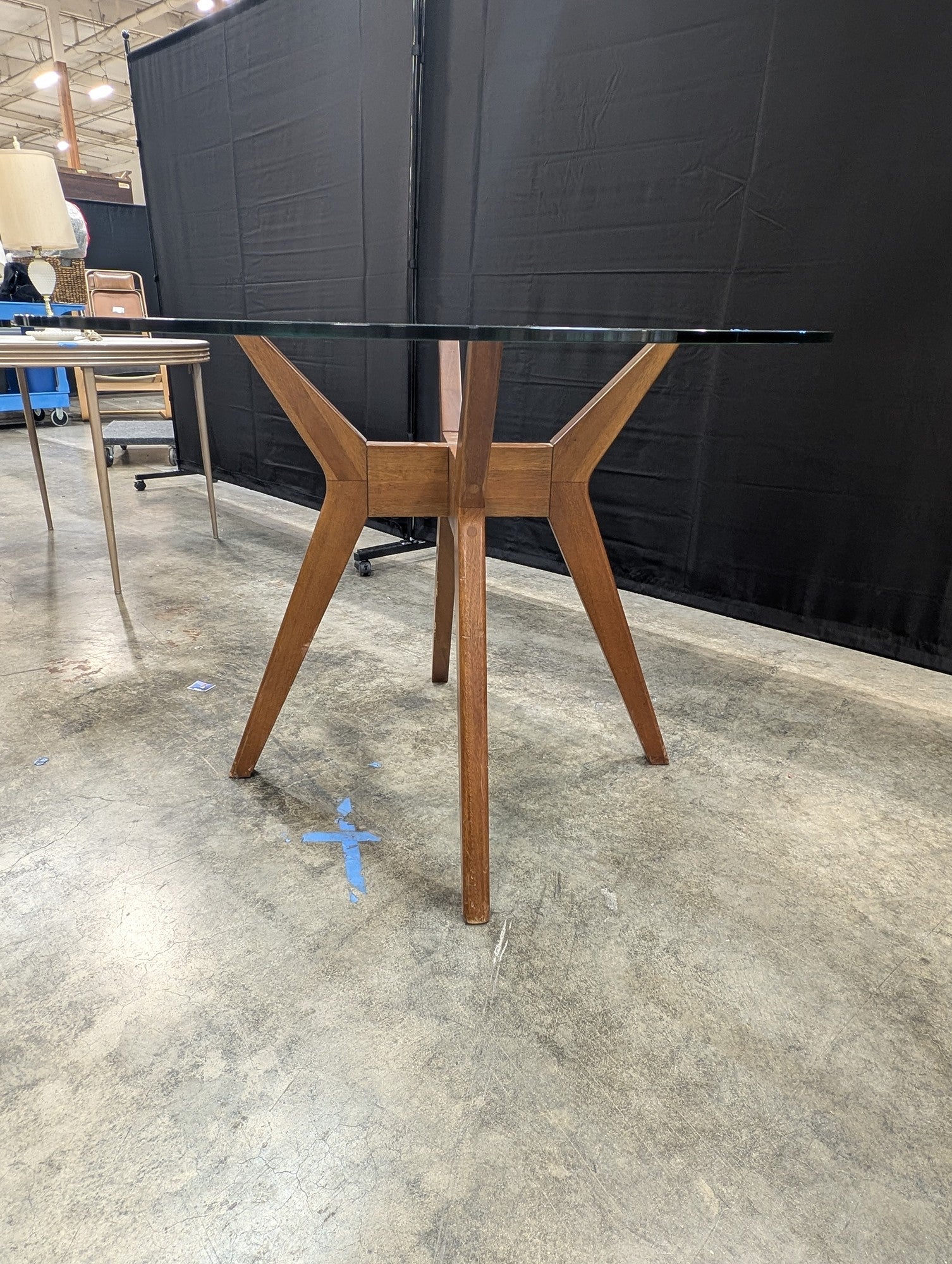 Mid-Century Modern Oval Glass Top Dining Table
