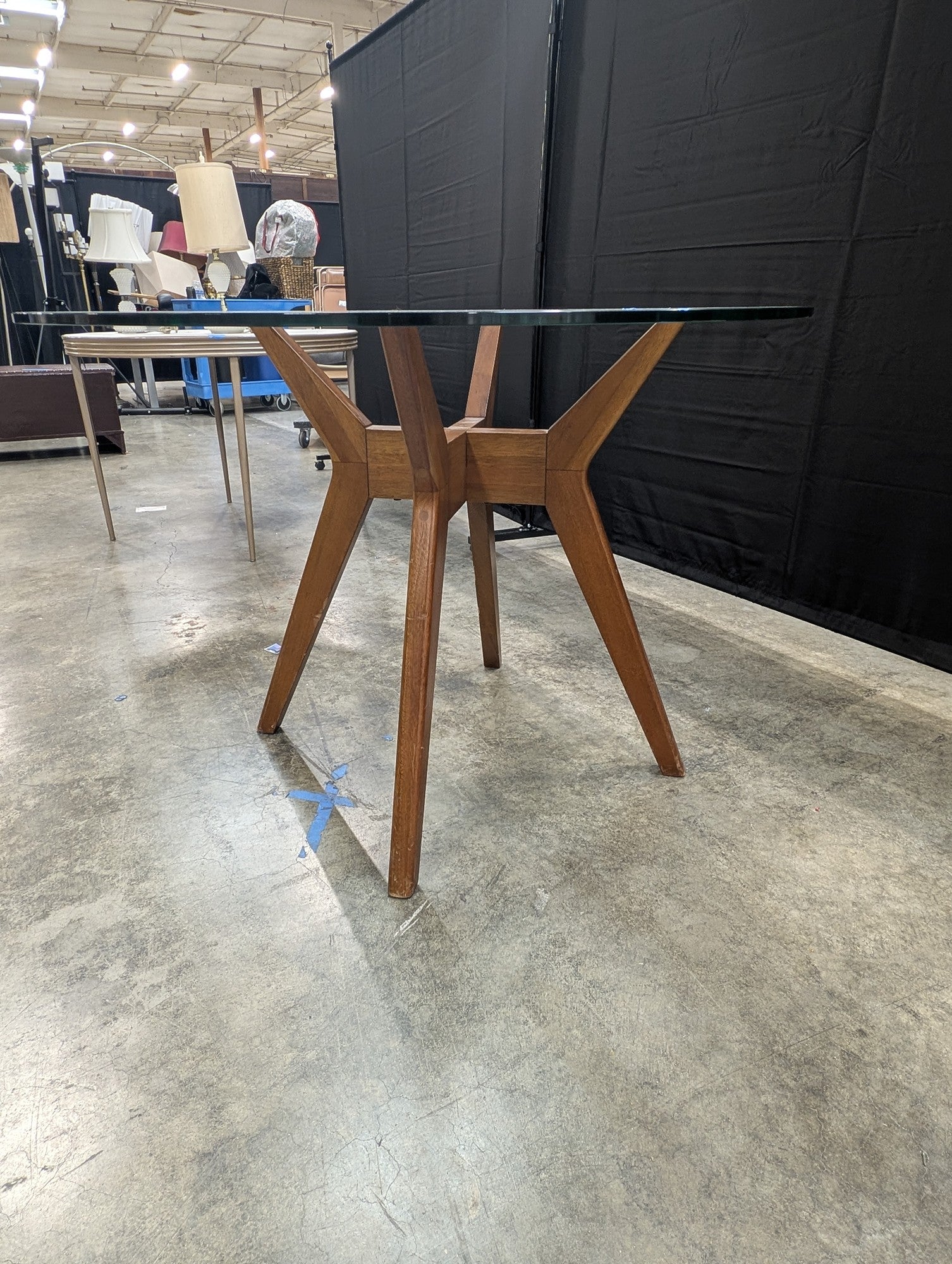 Mid-Century Modern Oval Glass Top Dining Table