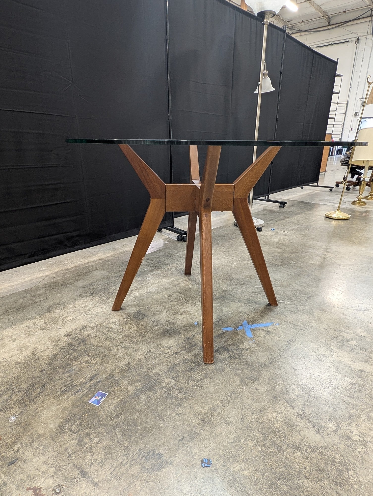 Mid-Century Modern Oval Glass Top Dining Table