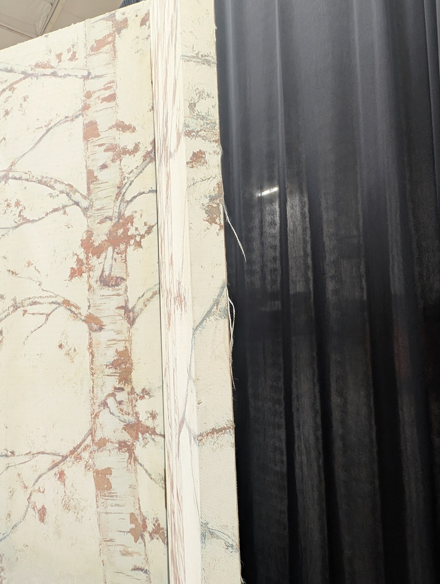 Three-Panel Birch Tree Room Divider with Painted Motif