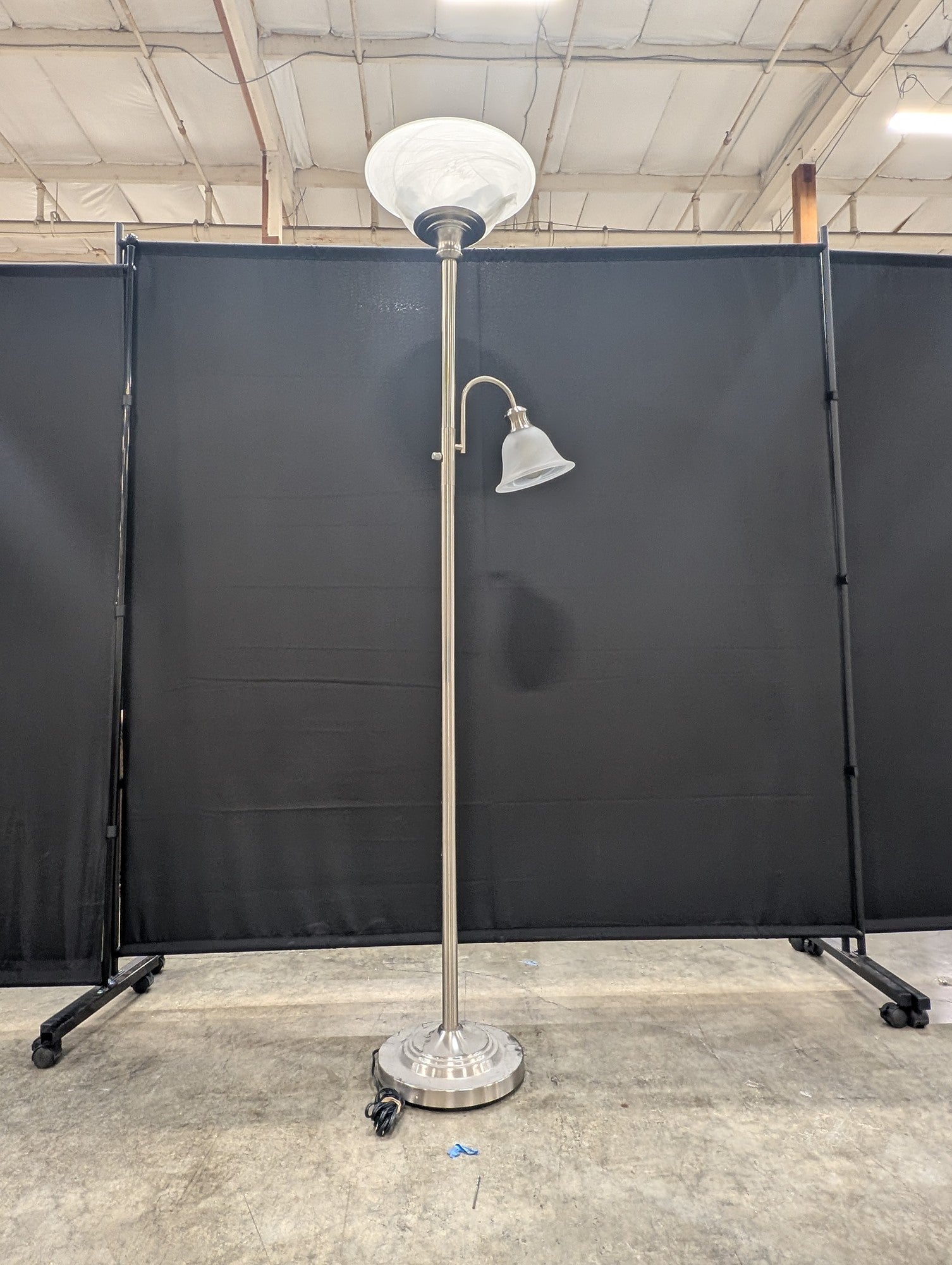 Brushed Nickel Torchiere Floor Lamp with Reading Light
