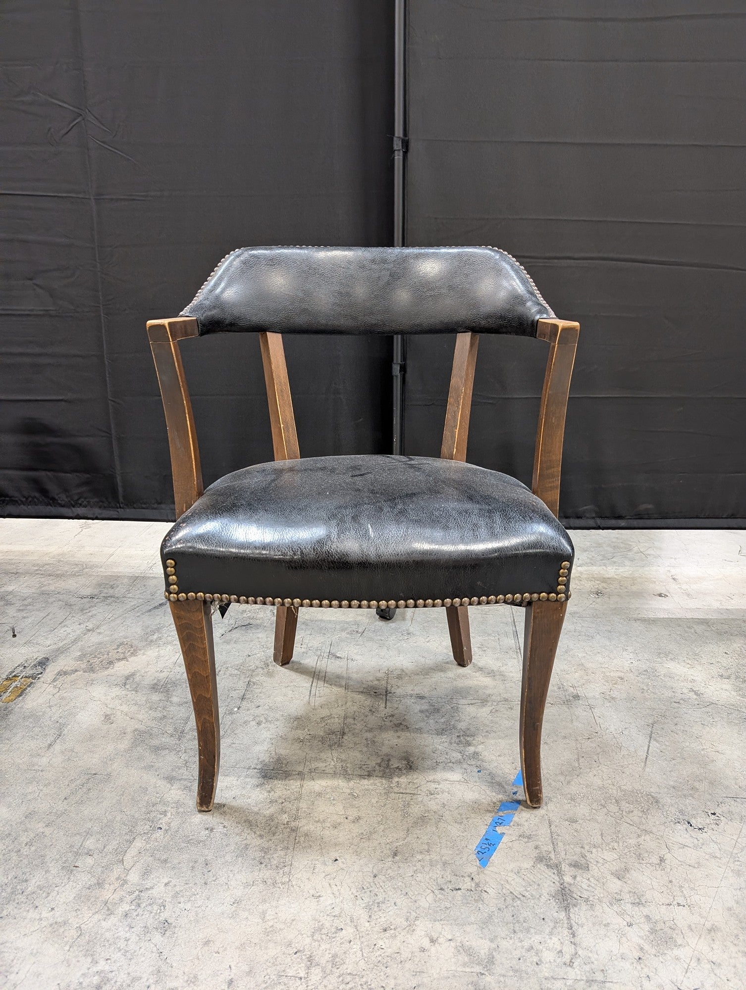 Dark Wood Frame Black Upholstered Armchair with Nailhead Trim