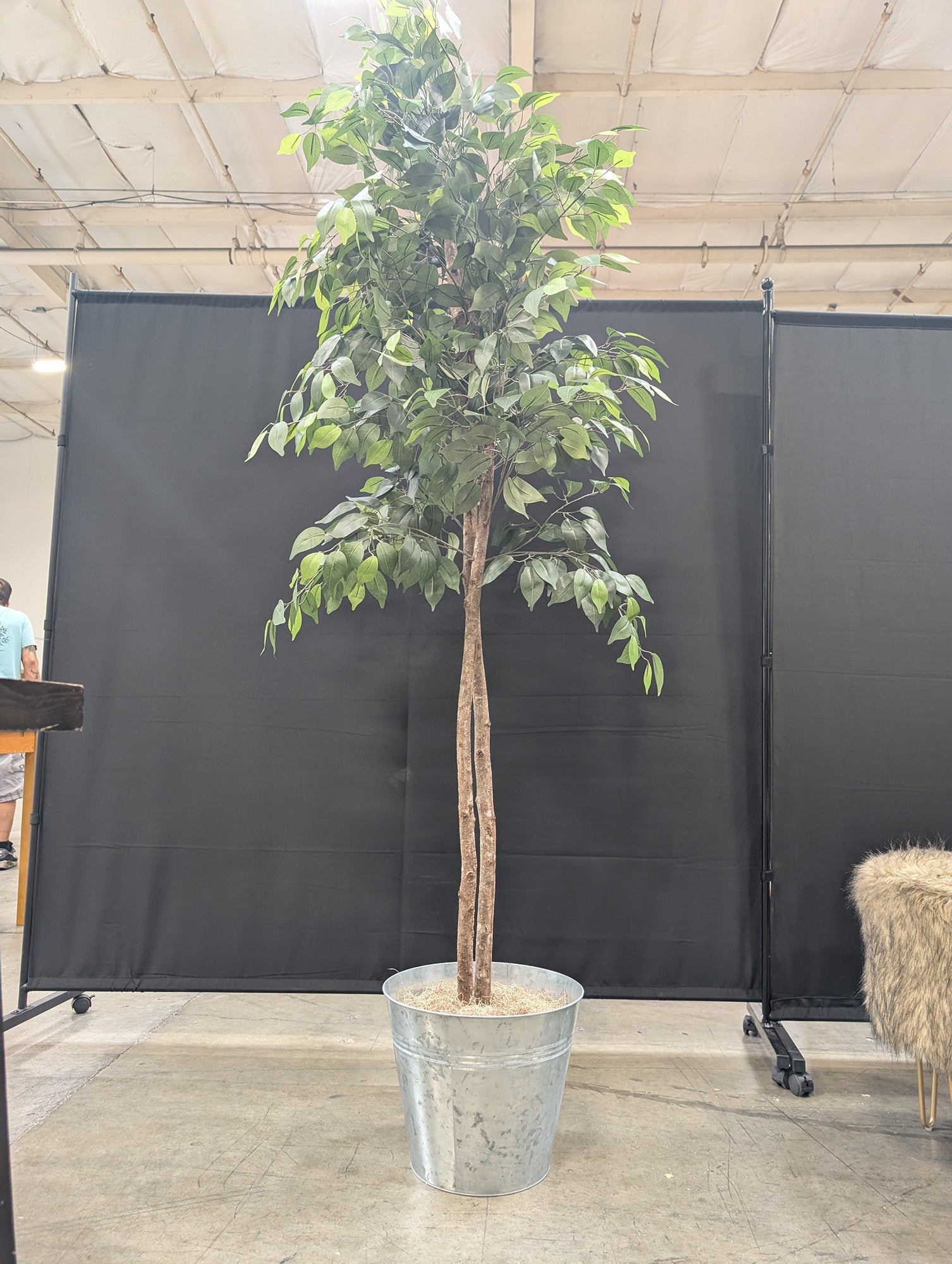 Tall Green Artificial Tree in Galvanized Bucket