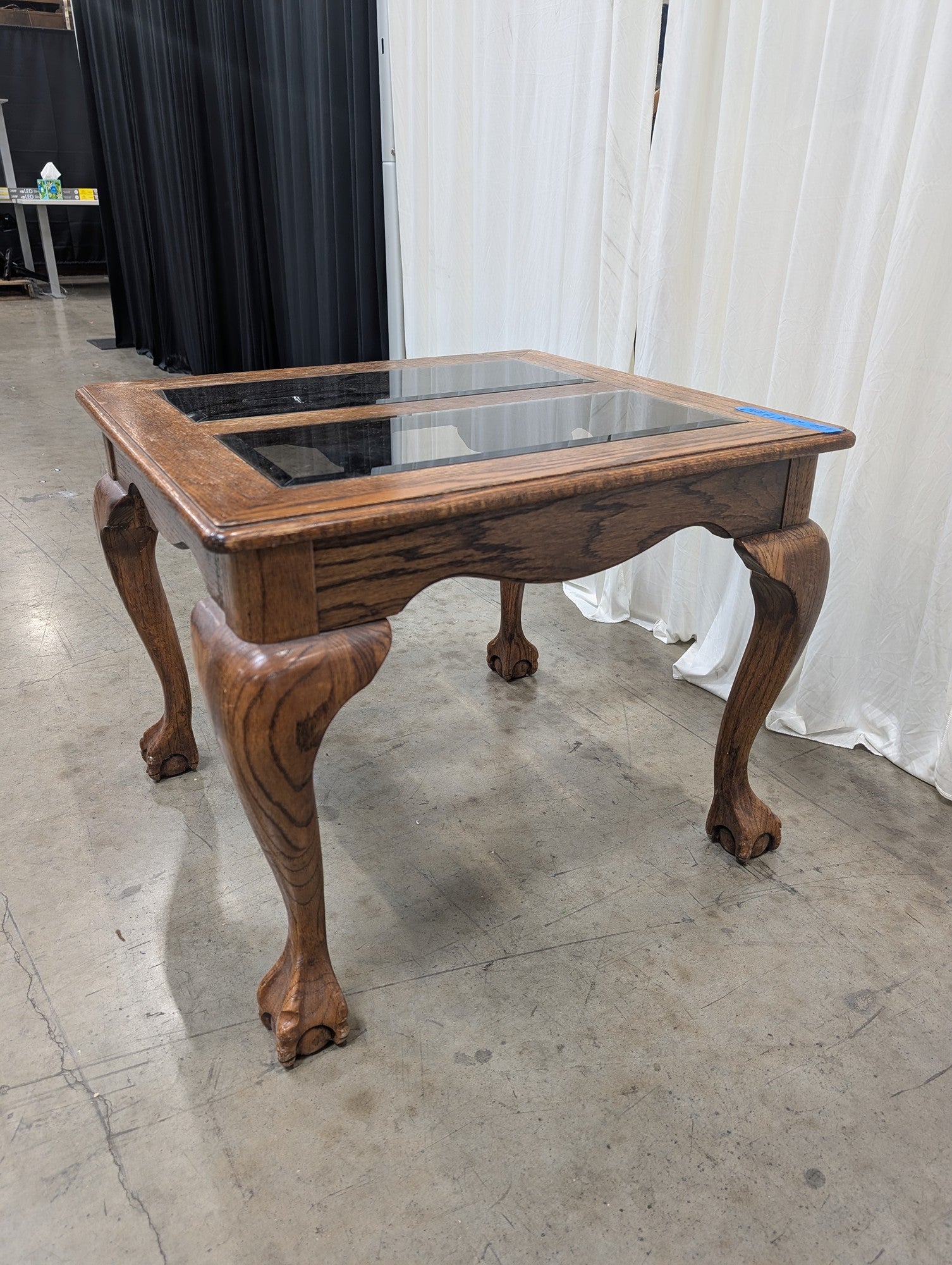 Traditional Oak Glass-Top End Table with Claw Feet
