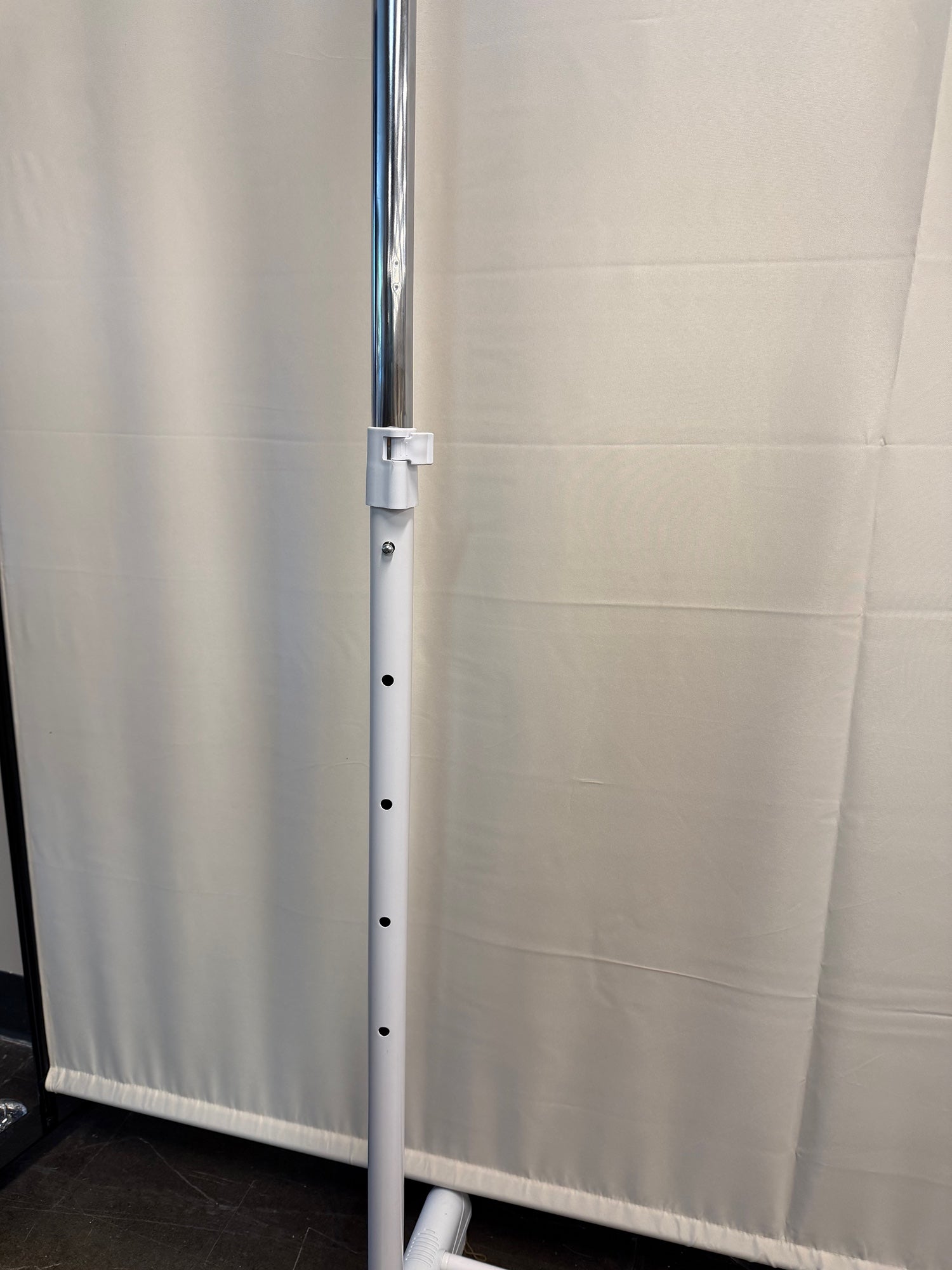 Chrome and White Rolling Garment Rack with Casters