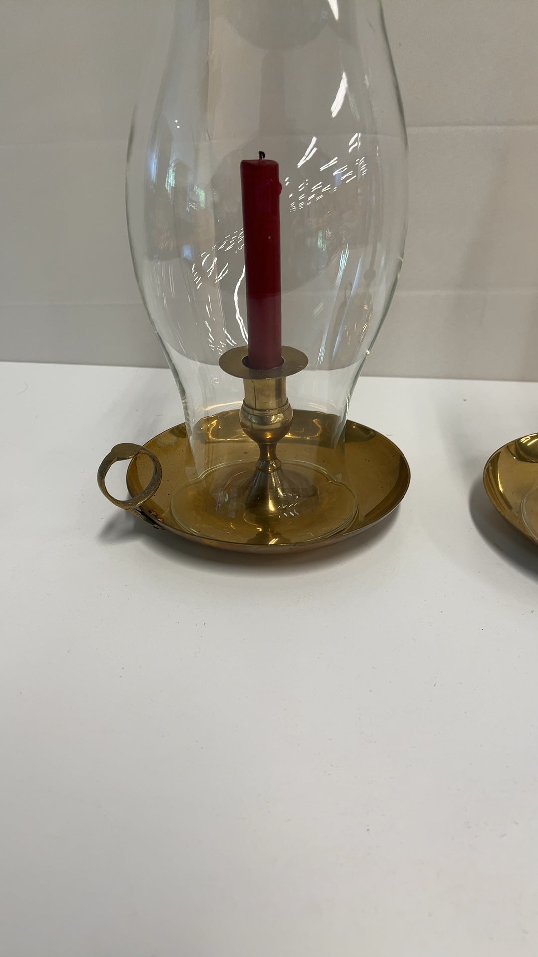 Pair of Clear Glass Vintage Hurricane Shade Lamp