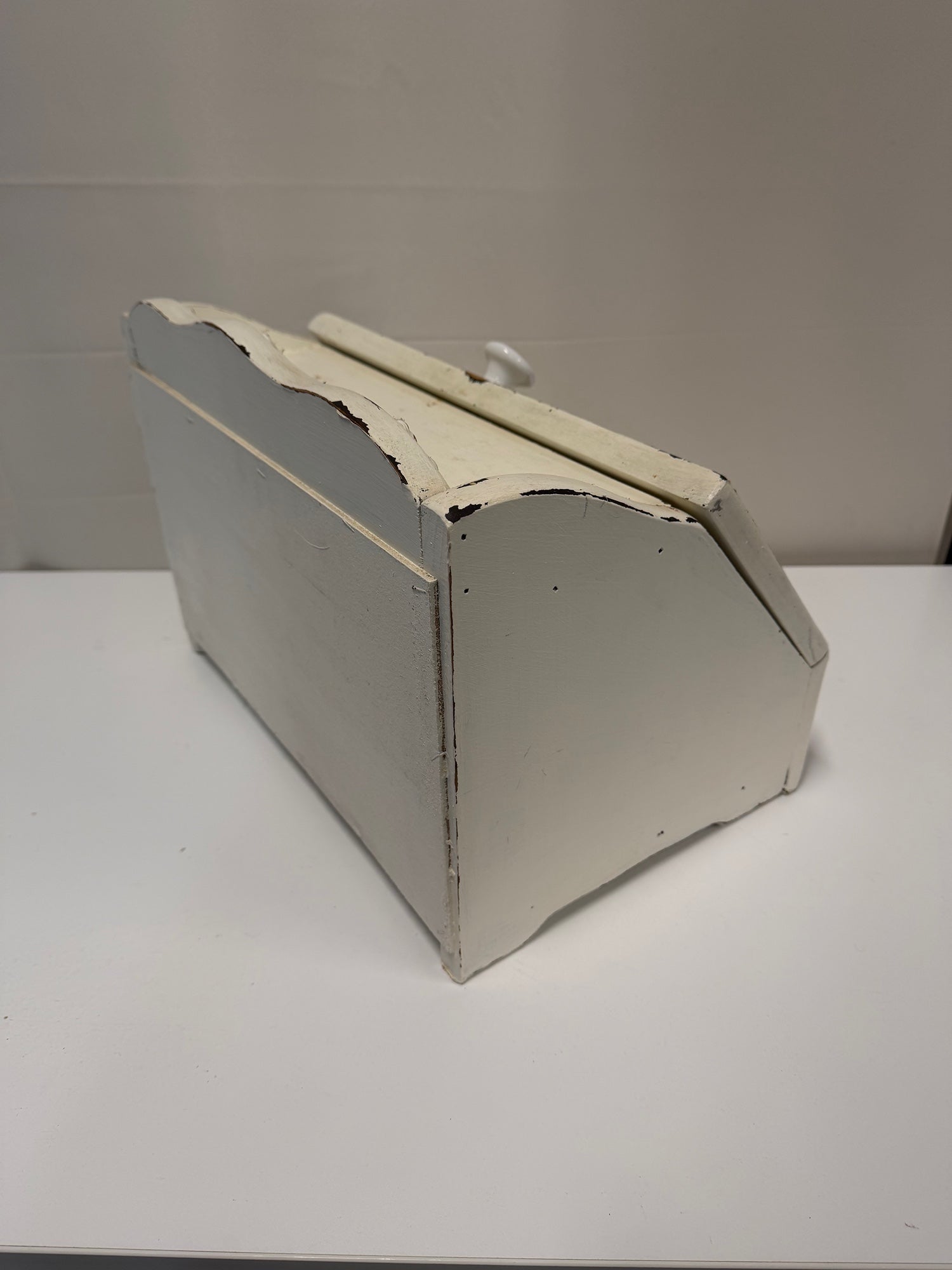 Vintage White Wooden Bread Box with Glass Window