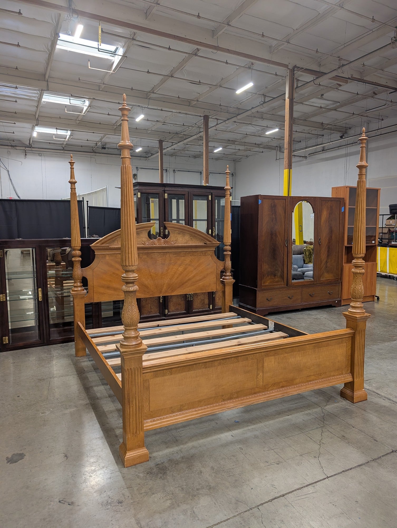 Traditional Light Wood Four-Poster Bed Frame