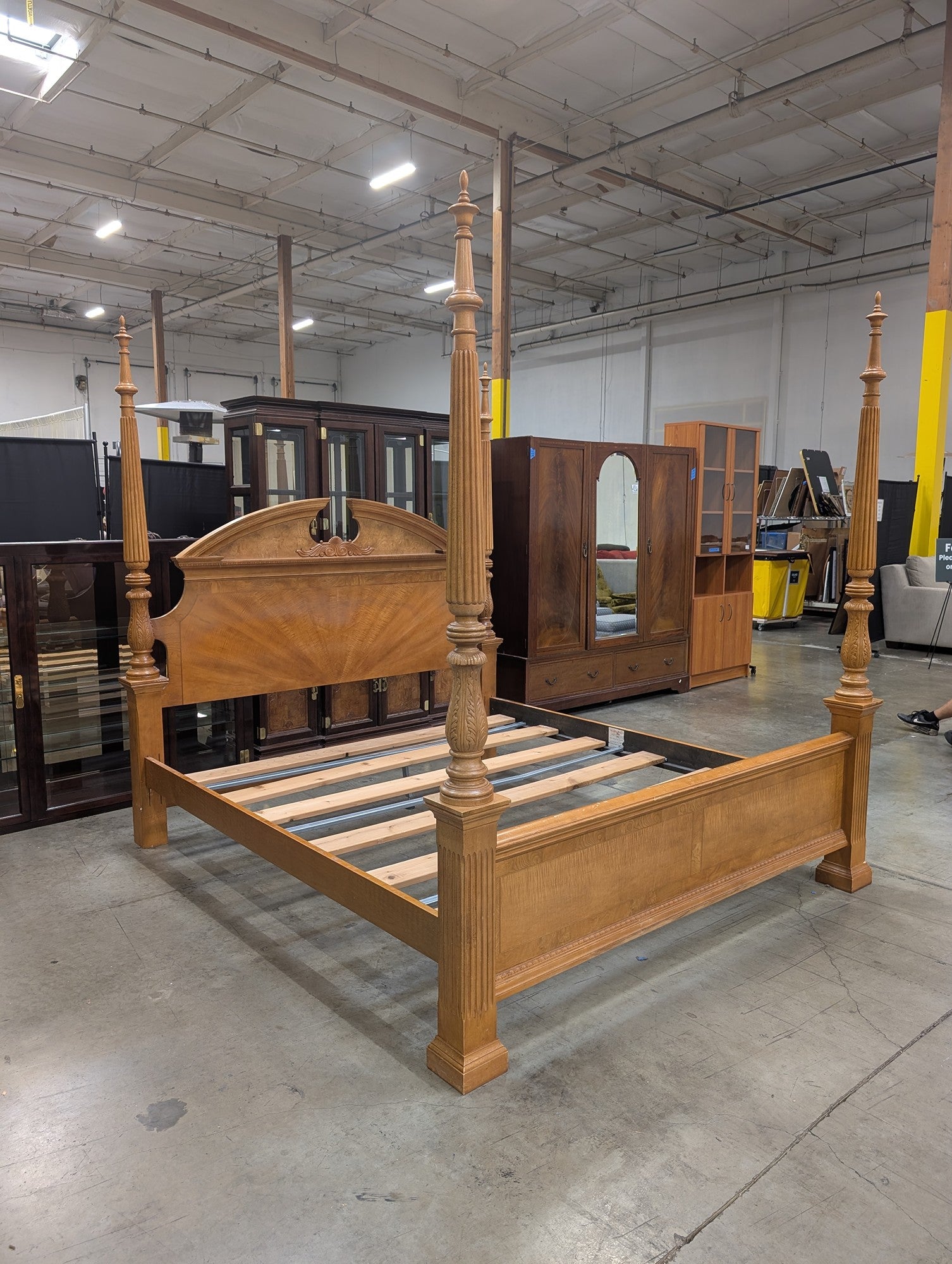 Traditional Light Wood Four-Poster Bed Frame