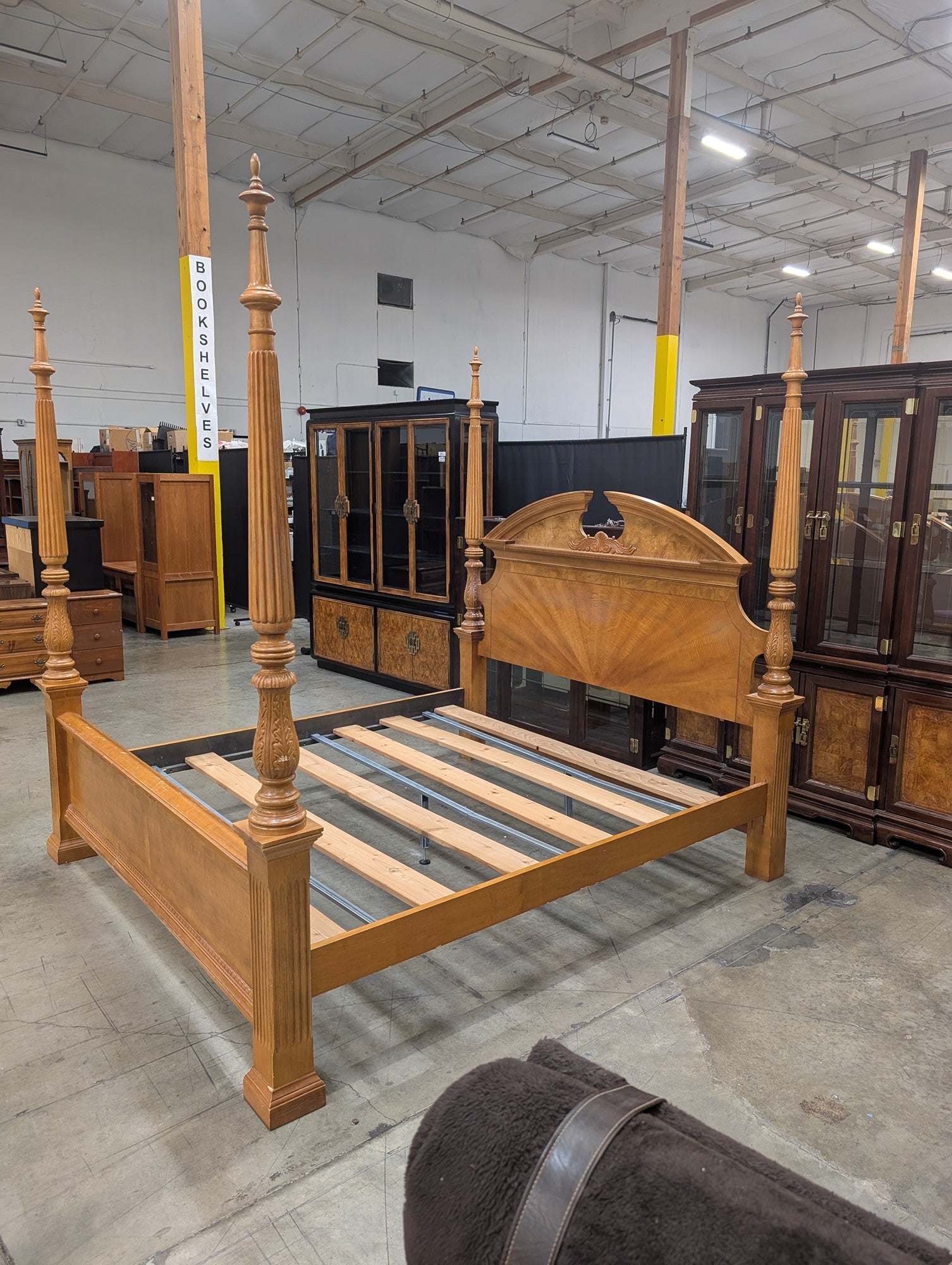Traditional Light Wood Four-Poster Bed Frame