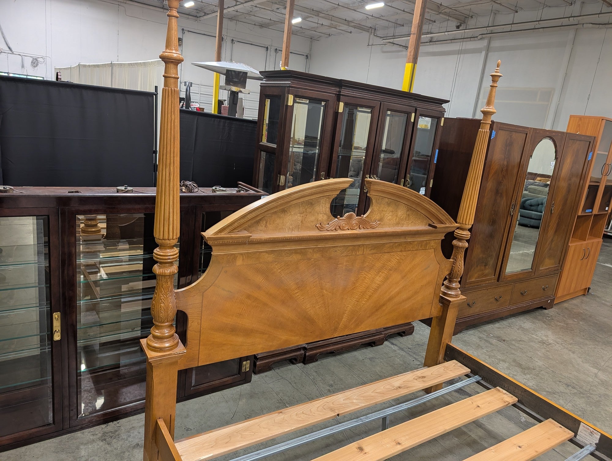Traditional Light Wood Four-Poster Bed Frame