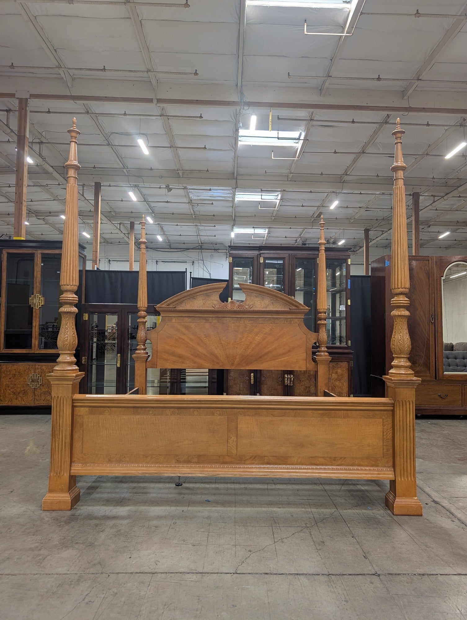 Traditional Light Wood Four-Poster Bed Frame