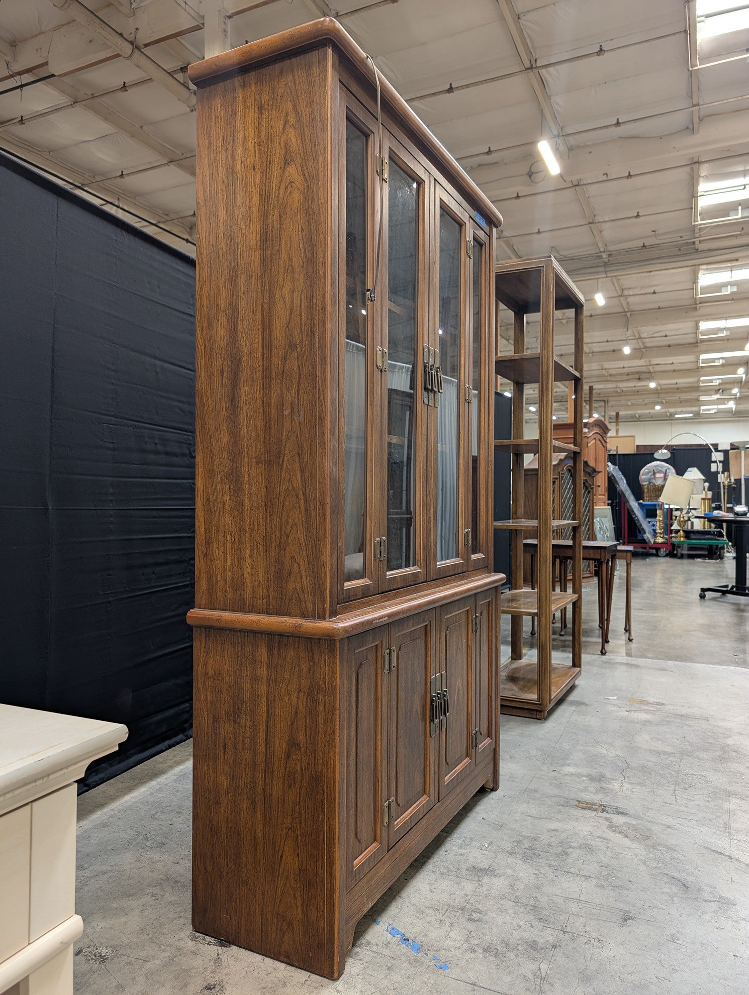 Dark Wood China Cabinet with Brass Hardware