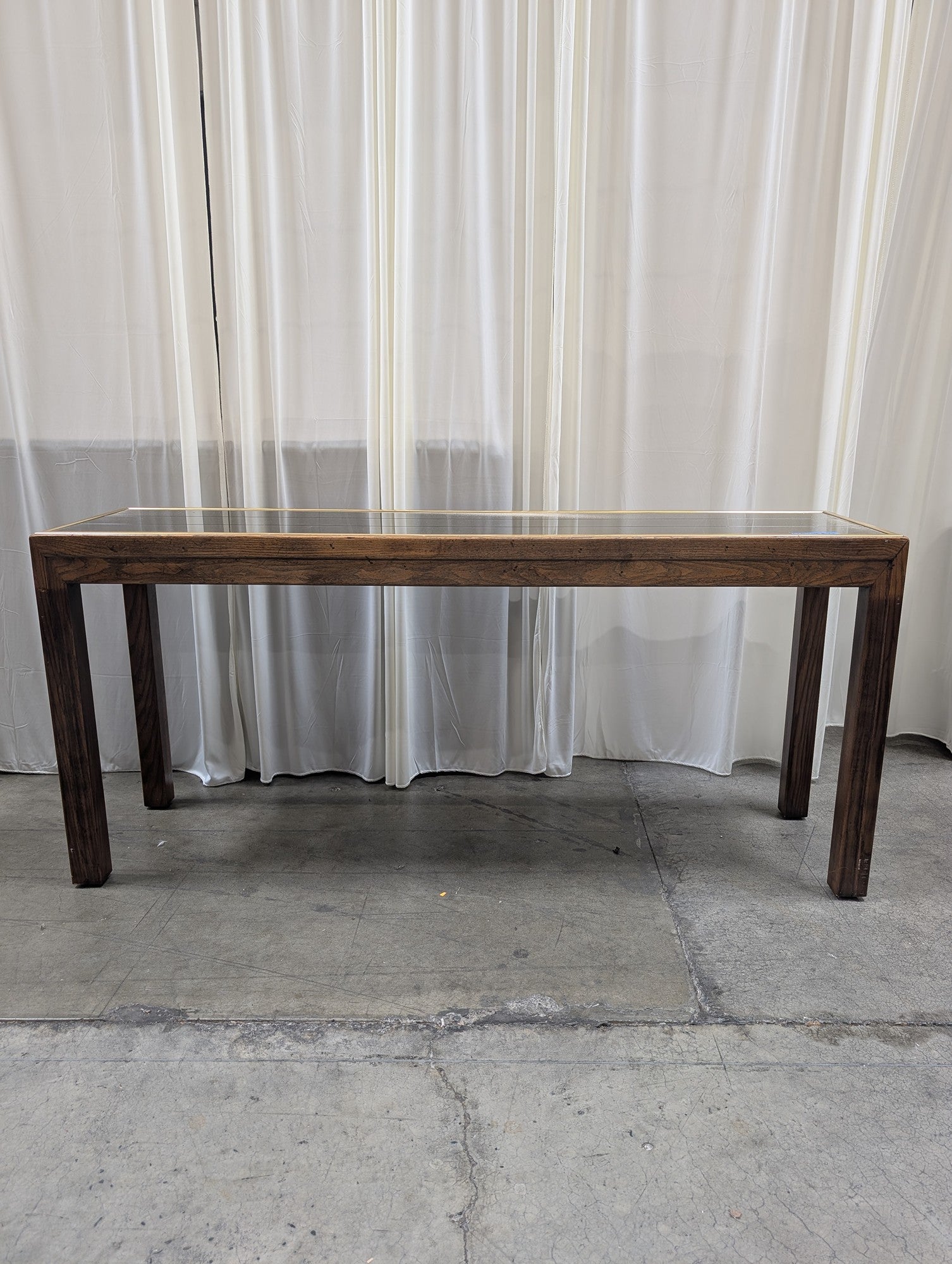 Dark Wood Rectangular Console Table with Mirrored Top