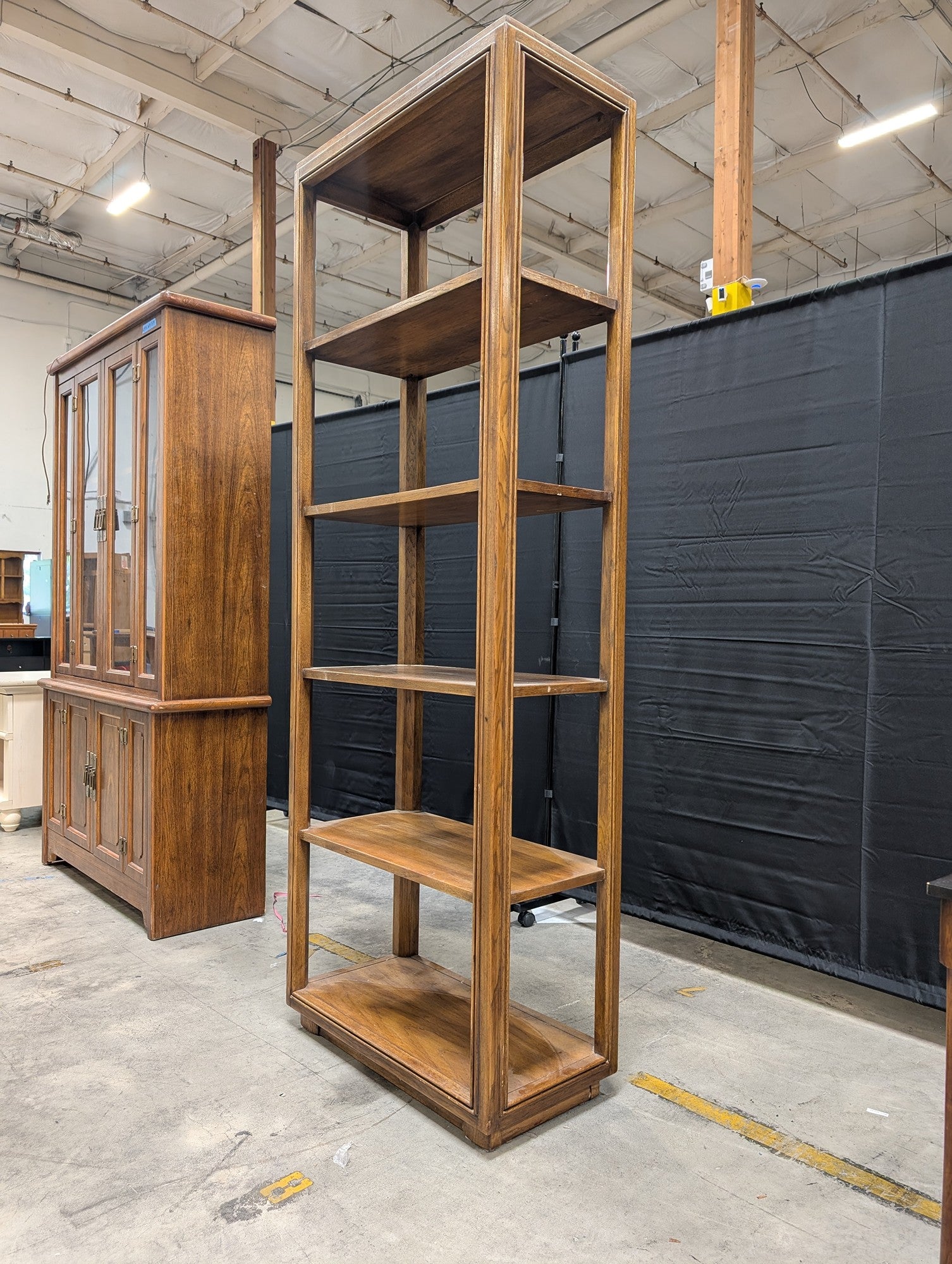 Tall Rectangular Wood Bookcase with Five Shelves