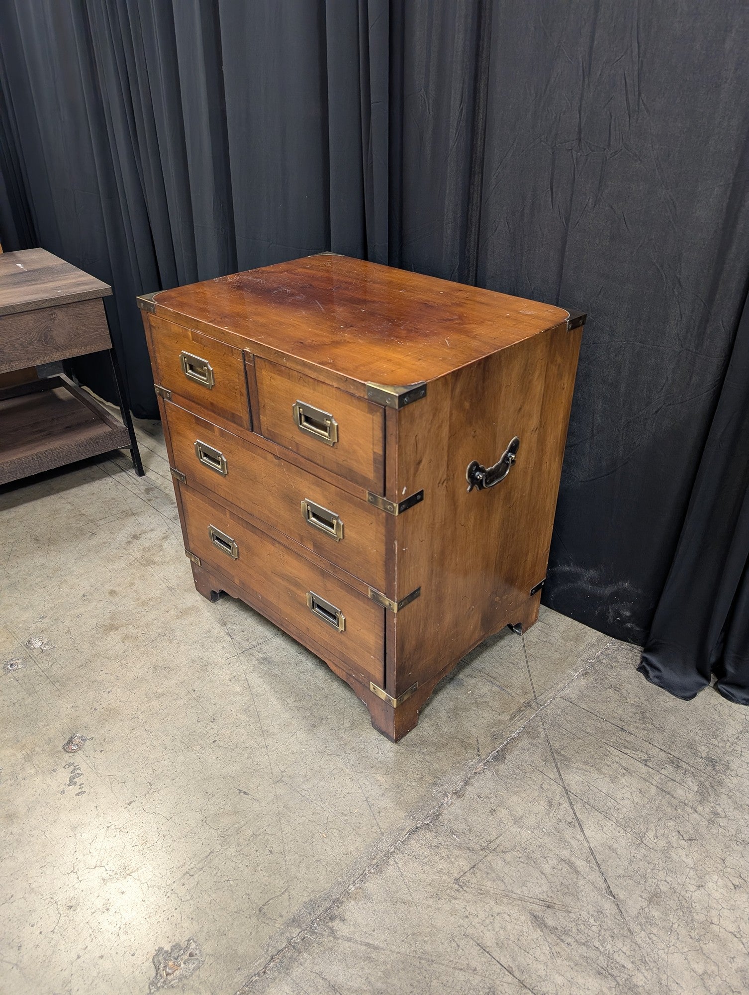 HEKMAN Campaign Style Wood Nightstand with Brass Hardware