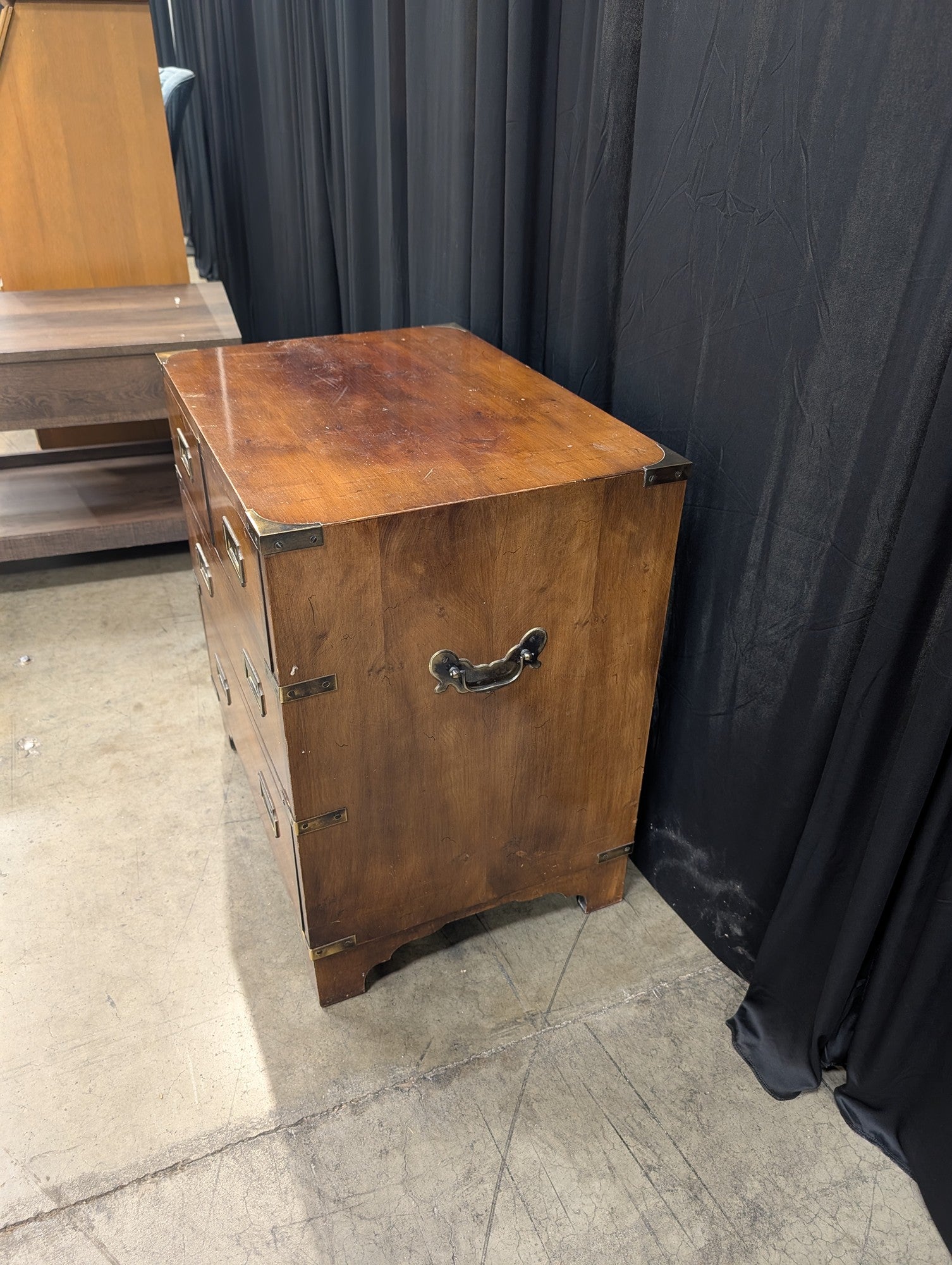 HEKMAN Campaign Style Wood Nightstand with Brass Hardware