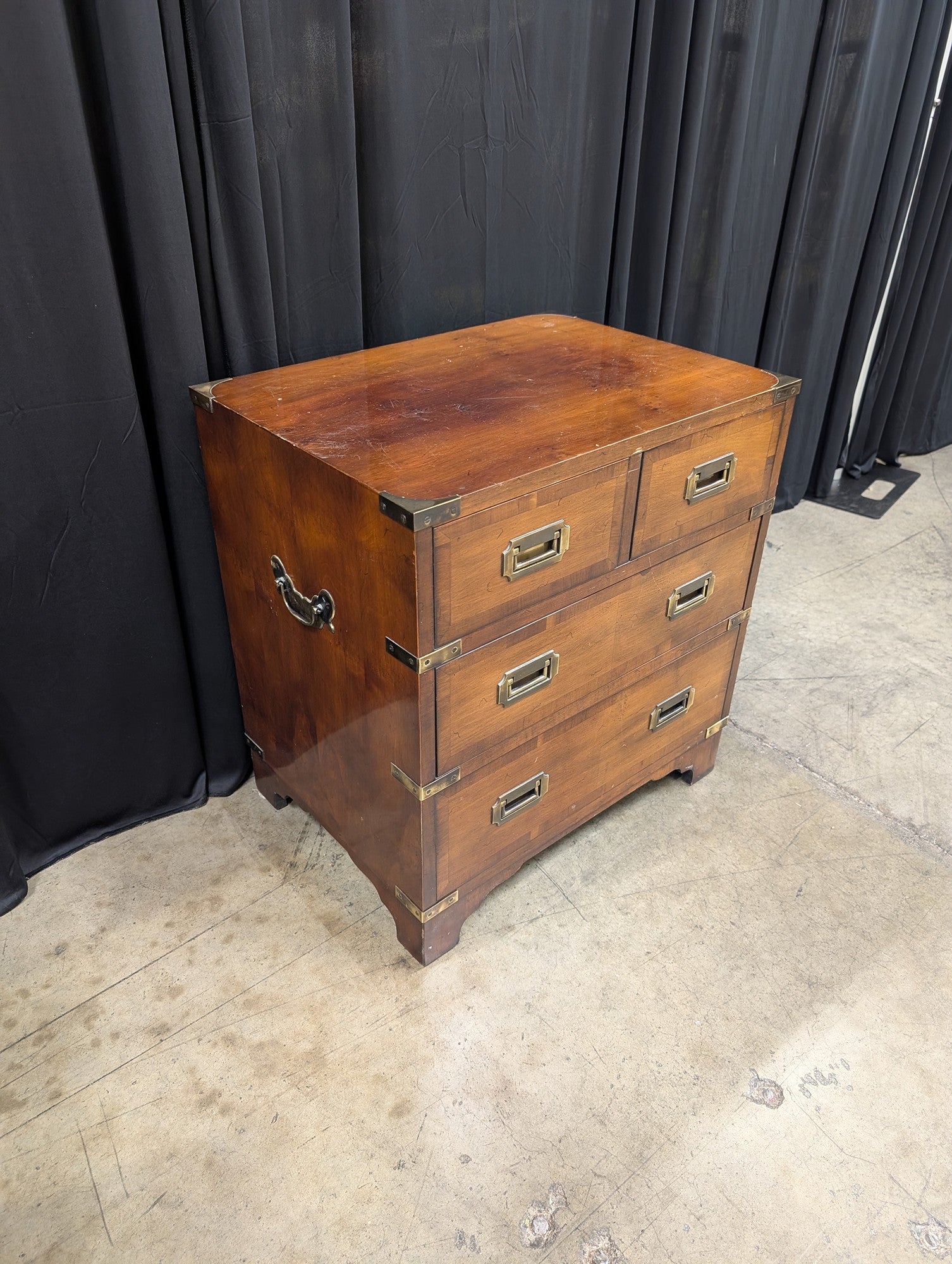 HEKMAN Campaign Style Wood Nightstand with Brass Hardware