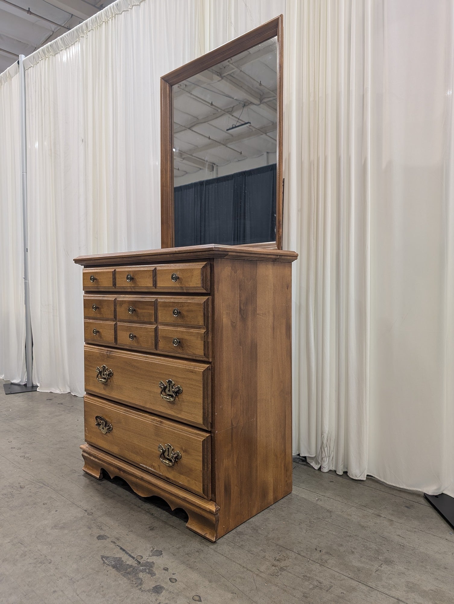 SEVEN HILLS Medium Brown Wood Dresser with Attached Mirror