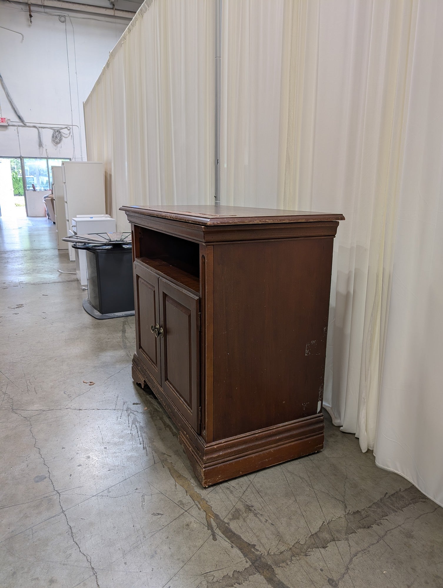 Dark Wood Traditional TV Stand with Storage Doors
